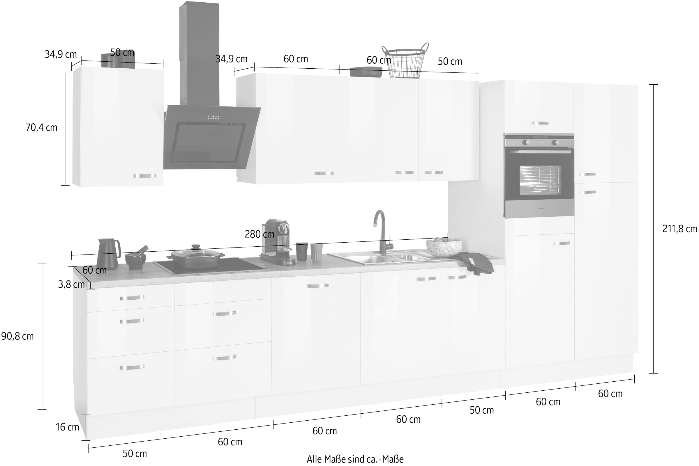 OPTIFIT Küchenzeile bei OTTO kaufen HANSEATIC-E-Geräten, Breite cm,«, Induktions-Kochfeld, »Cara, mit 400 Soft-Close-Funktion