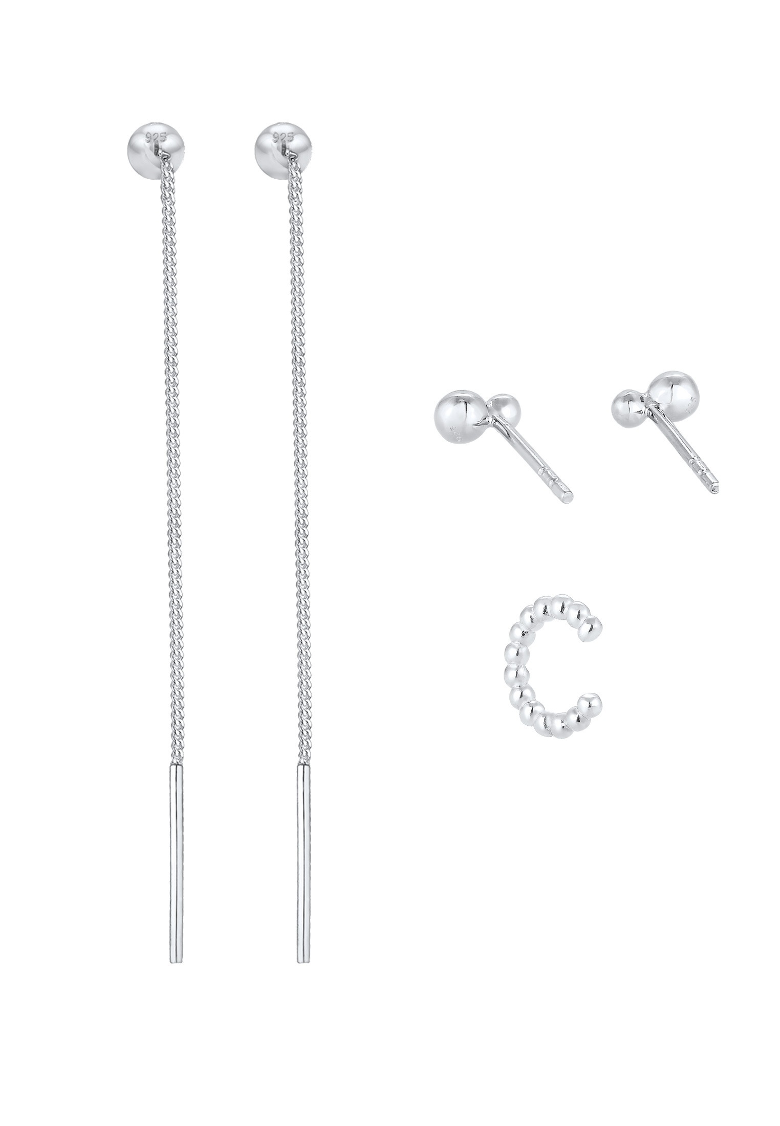 Elli Ohrstecker-Set »Ohrringe Durchzieher Earcuff Kugel (3 tlg.) Set 925 Silber«