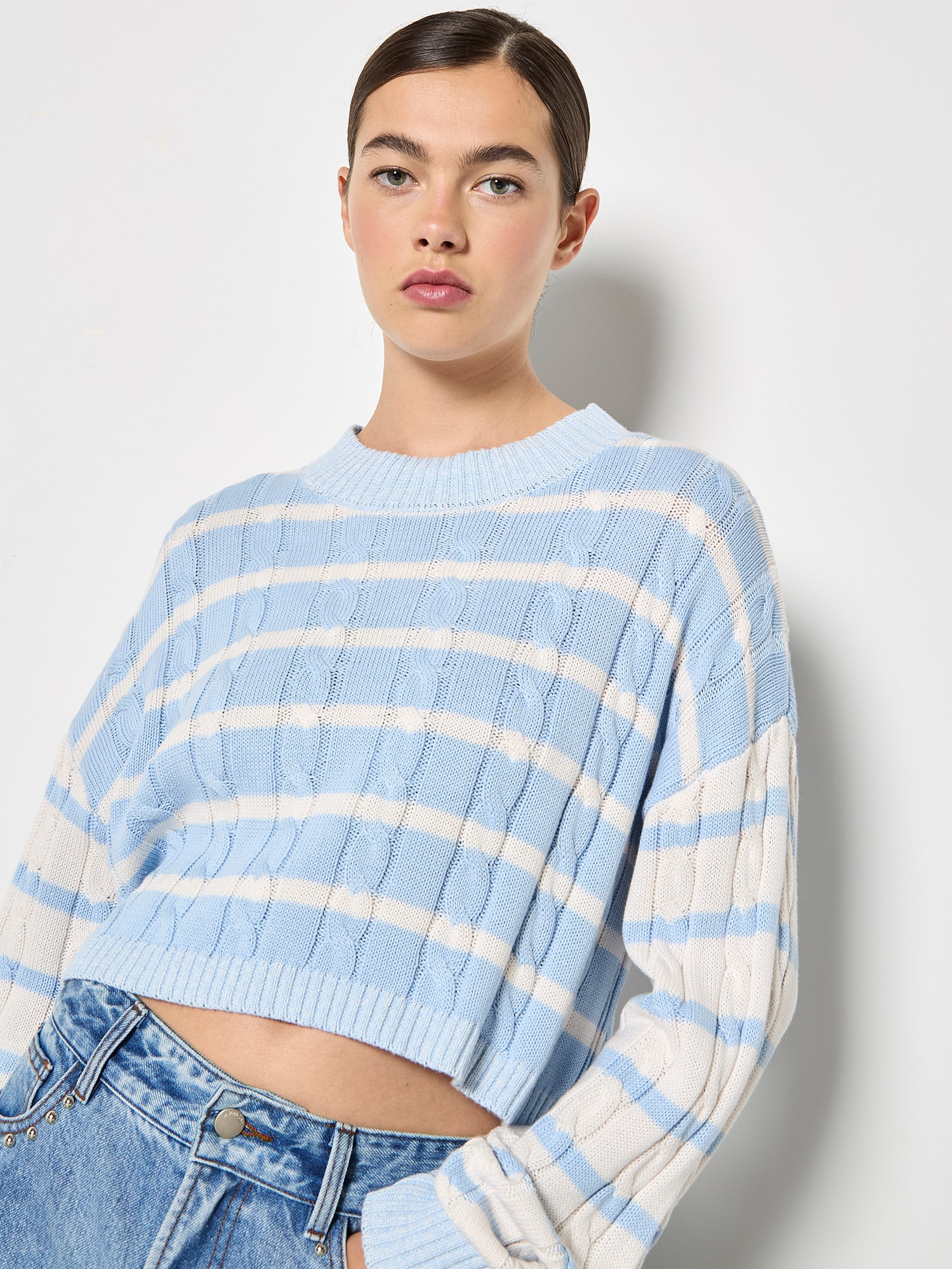 Apricot Strickpullover »Pullover« mit Zopfmuster und Kontraststreifen