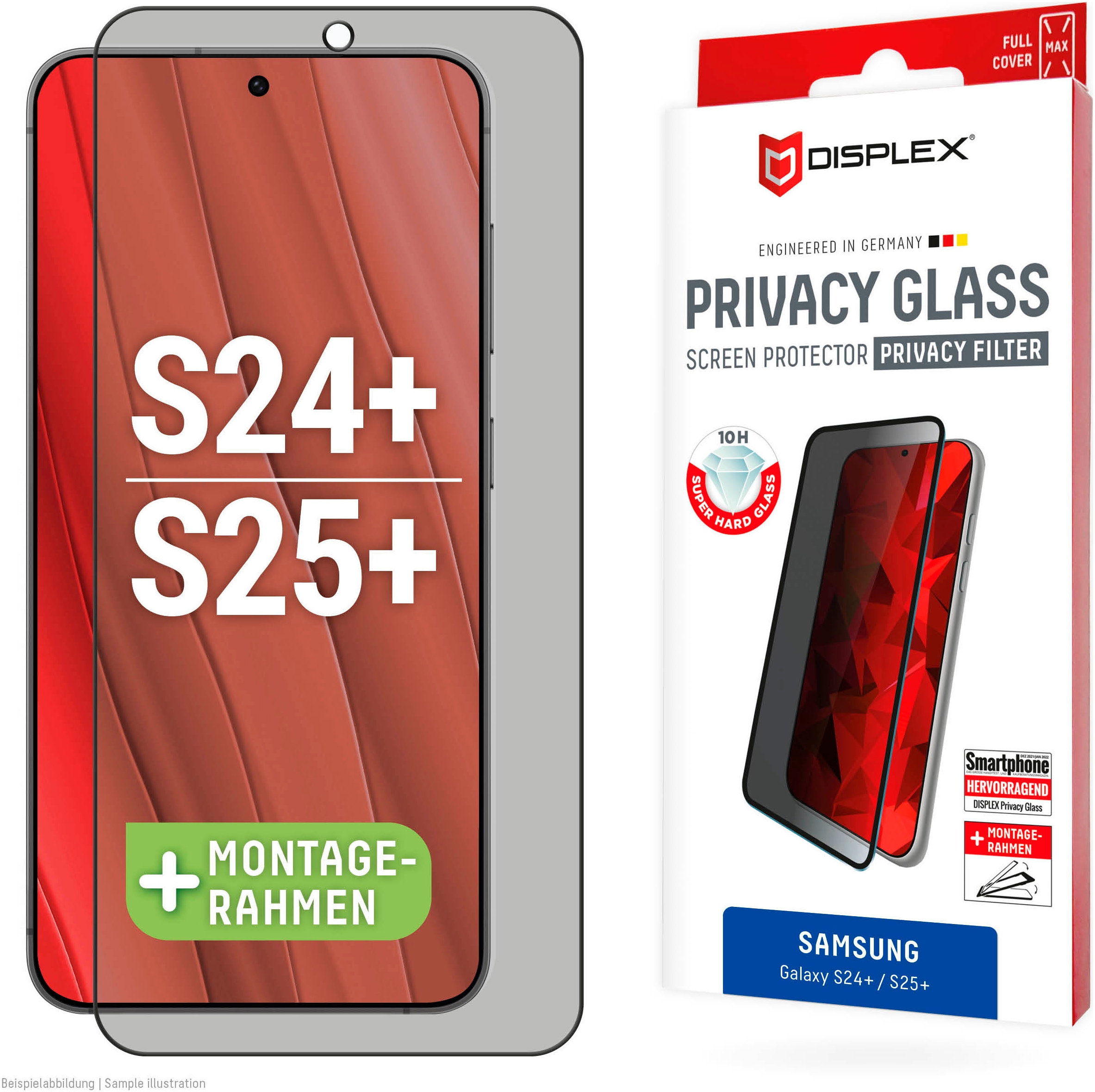 Displex Displayschutzglas »Privacy Glass«, für Samsung Galaxy S24+-Samsung Galaxy S25+, Blickschutz Displayschutzfolie Displayschutz kratzer-resistent 10H