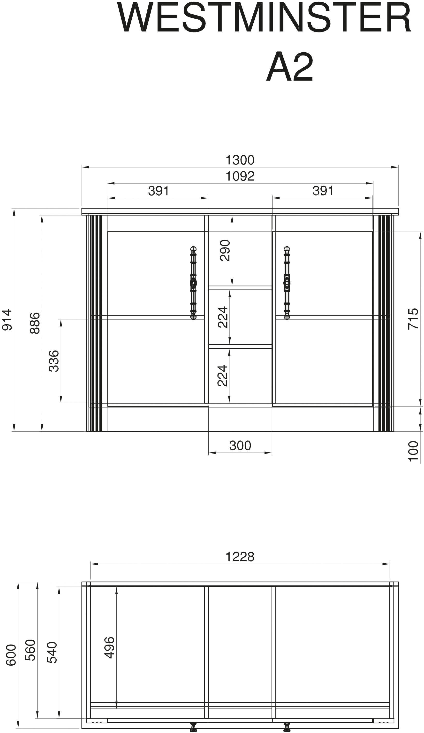 KOCHSTATION Pantryküche »KS-Westminster«, Breite 130 cm, ohne E-Geräte