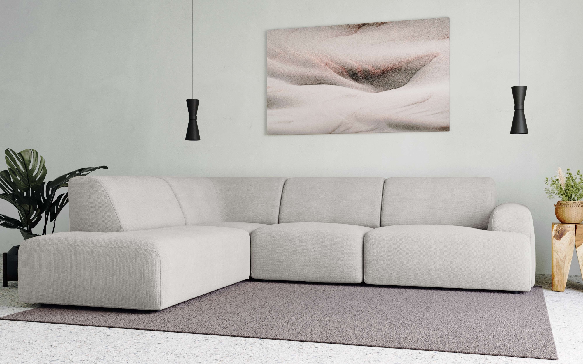 andas Ecksofa »Linkka, Breite 282 cm« L-Form, in einem weichen Chenille-Stoff, mit Wellenunterfederung