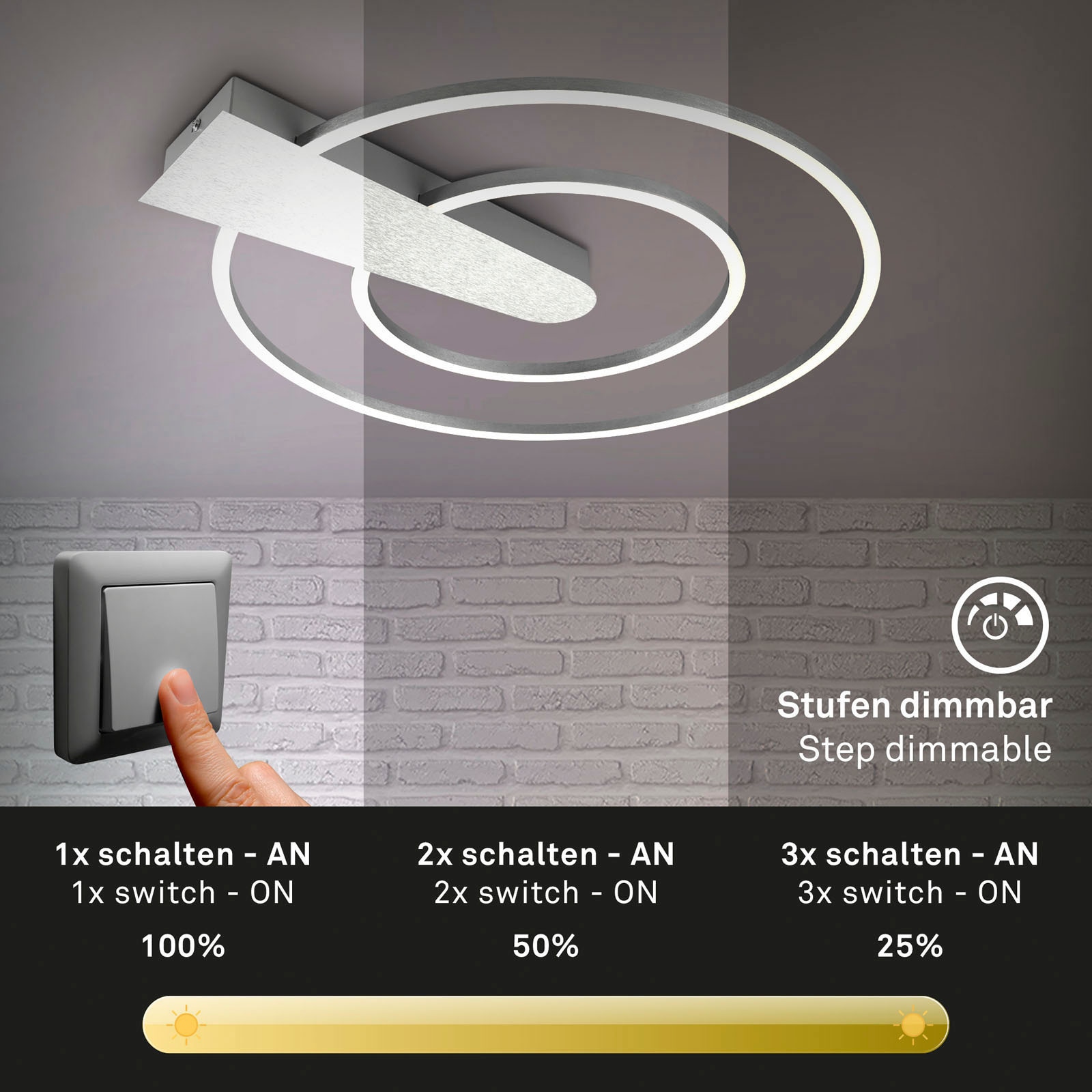 Briloner Leuchten Deckenleuchte »Deckenleuchte NICO DUO«, aluminiumfarbig, LED, dimmbar, 3000 Lumen, Deckenlampe