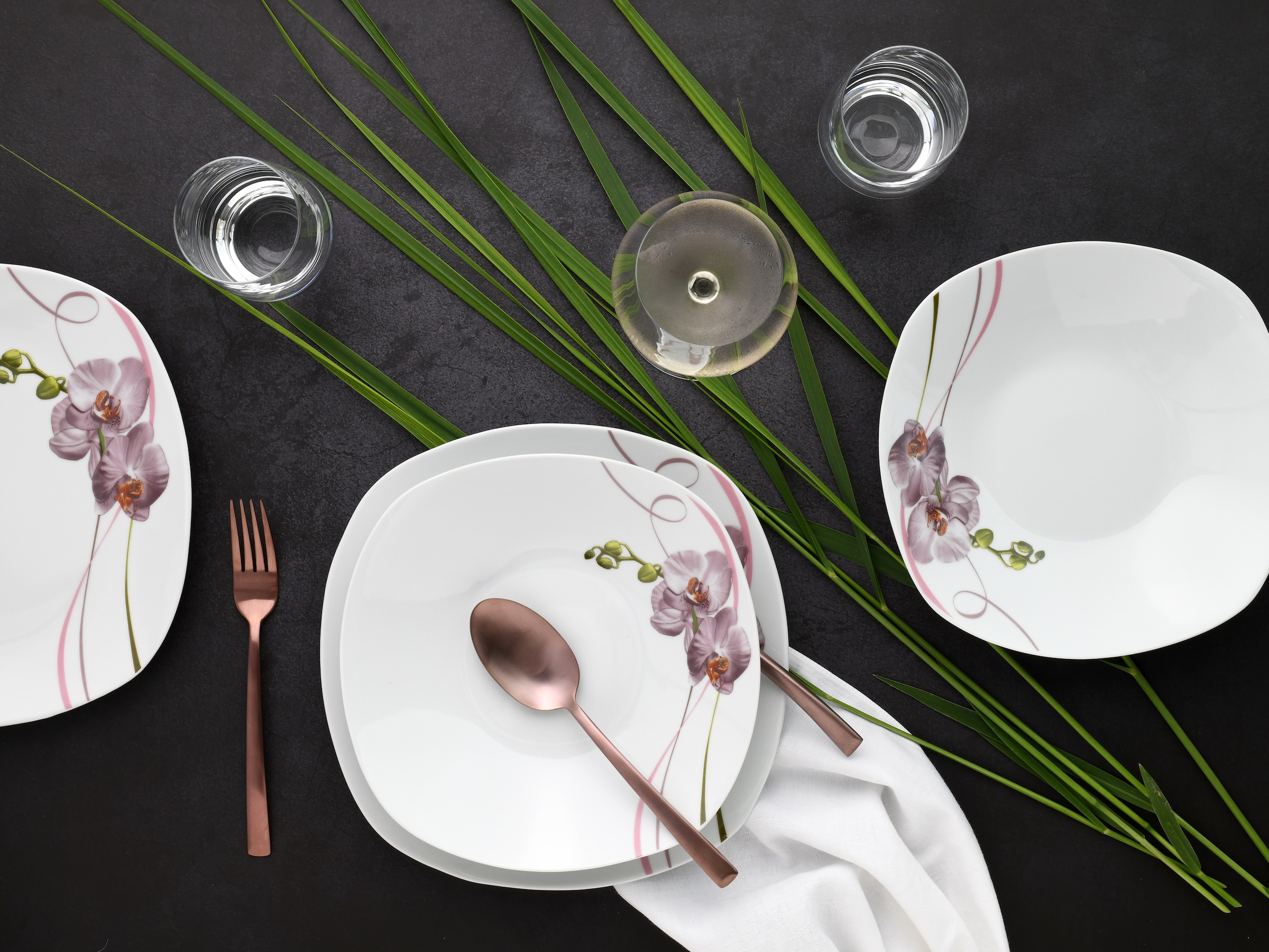 CreaTable Tafelservice »Square Orchidee, Tafel-Service 12-tlg« Fotorealistische Darstellung