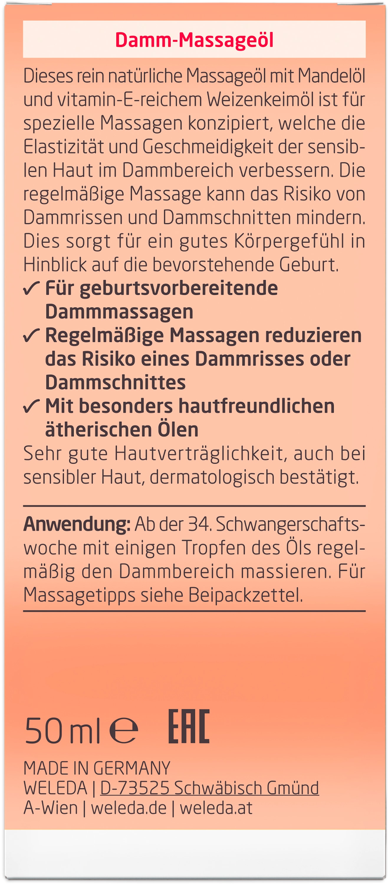 WELEDA Massageöl »Weleda Damm-Massageöl« lockert und dehnt die Haut und bereitet sie auf die Geburt vor