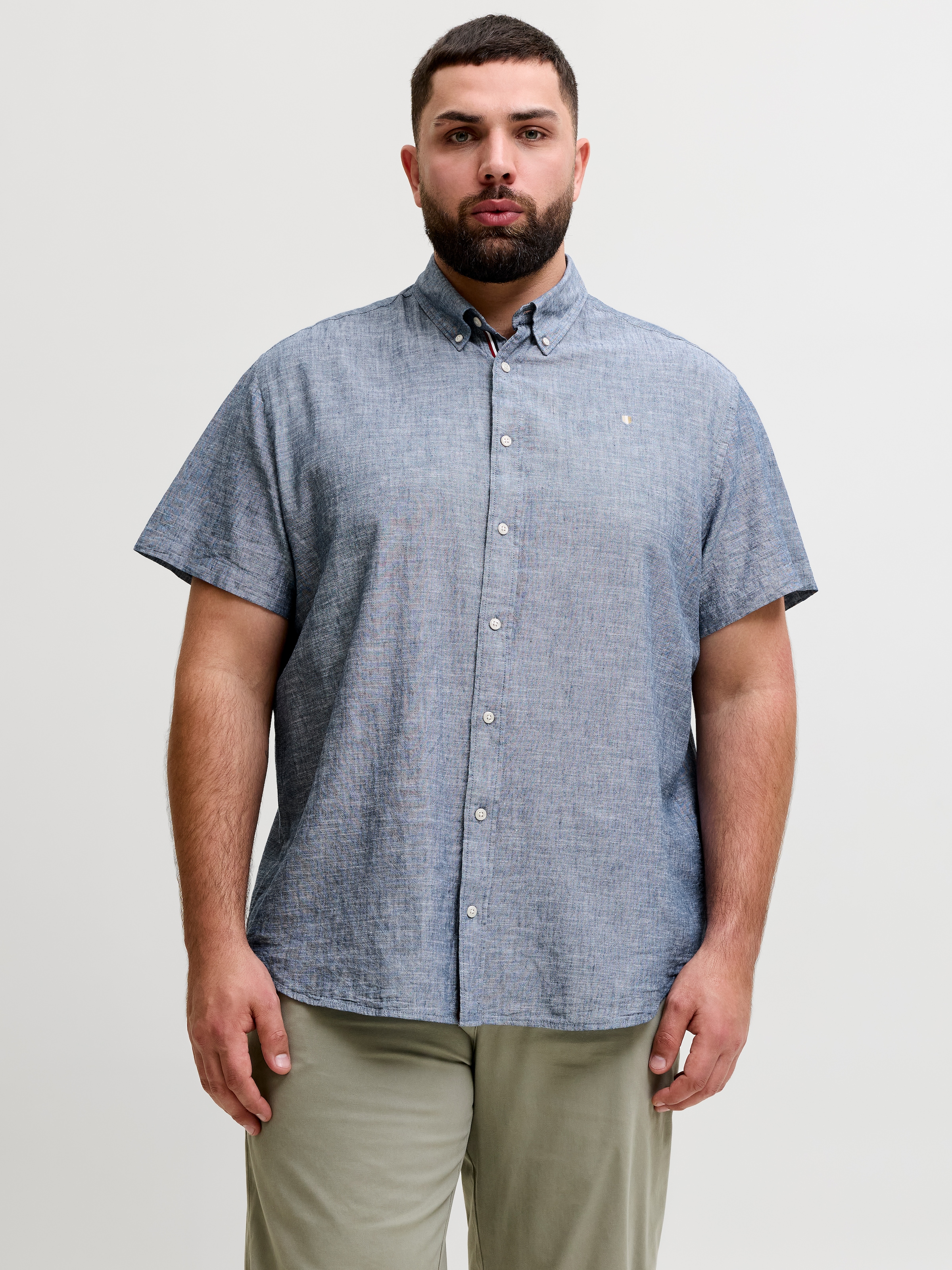 Jack & Jones PlusSize Kurzarmhemd »JPRBLUSUMMER LINEN BLEND SHIELD SS PLS« mit Stickerei