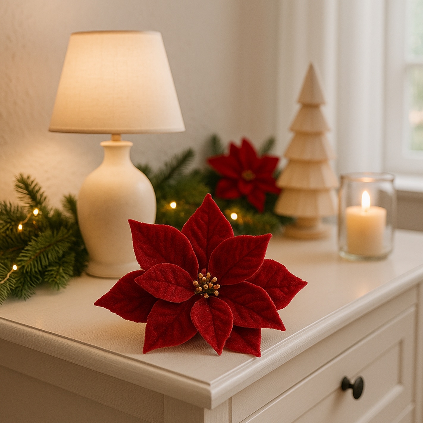 I.GE.A. Kunstblume »Samt-Poinsettia« auf Clip, 3er Set Dekoblume Christstern Weihnachtsblume Dekoblume