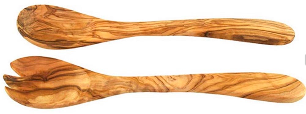 Olivenholz-erleben Salatbesteck »Mittel aus naturbelassenem Olivenholz«, (Set, 2 tlg., Löffel-Gabel), Länge 30 cm, Nachhaltiges Naturprodukt, geschmacksneutral