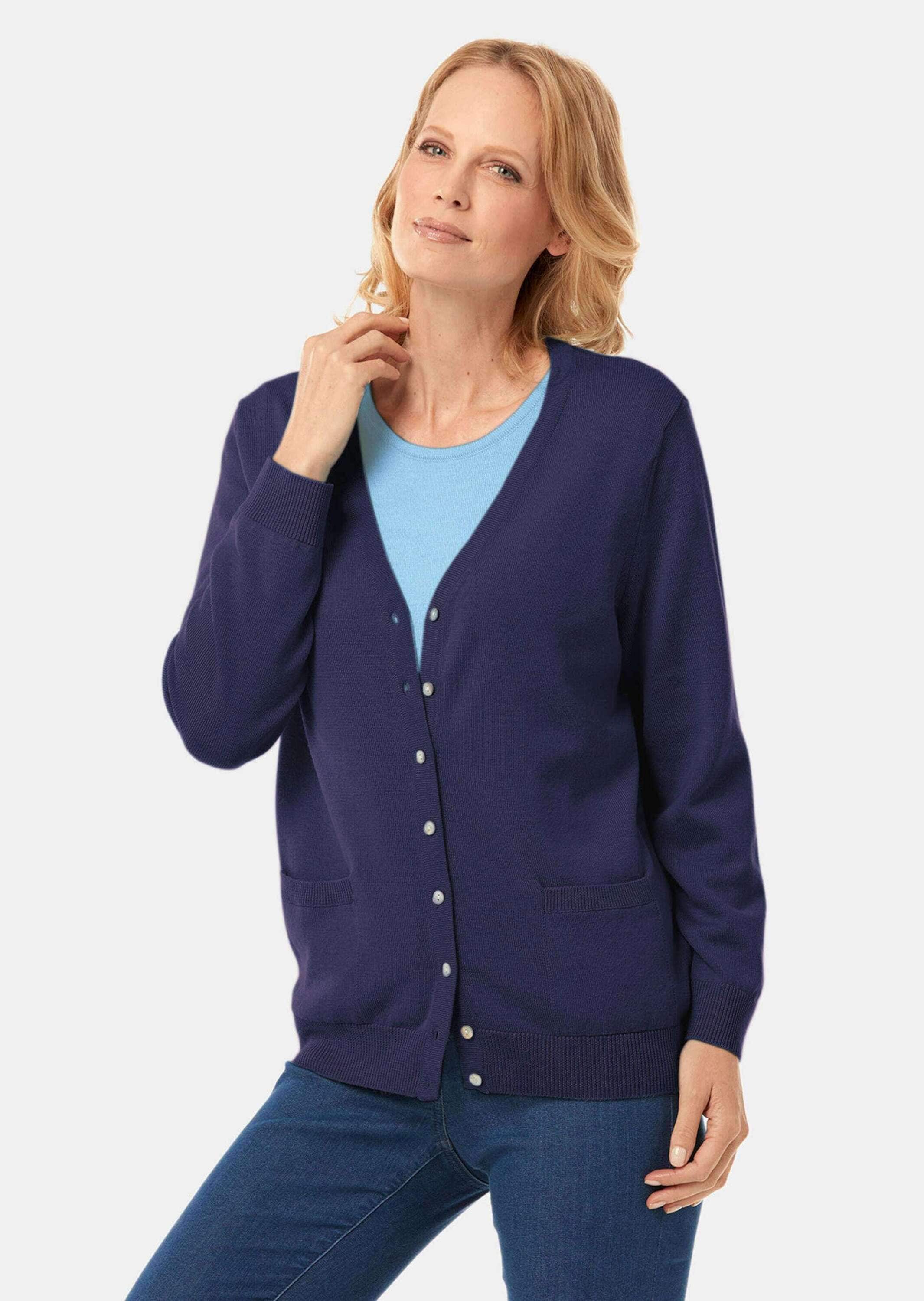 GOLDNER Strickjacke »Kurzgröße Uni Merino-Cardigan Langarm«