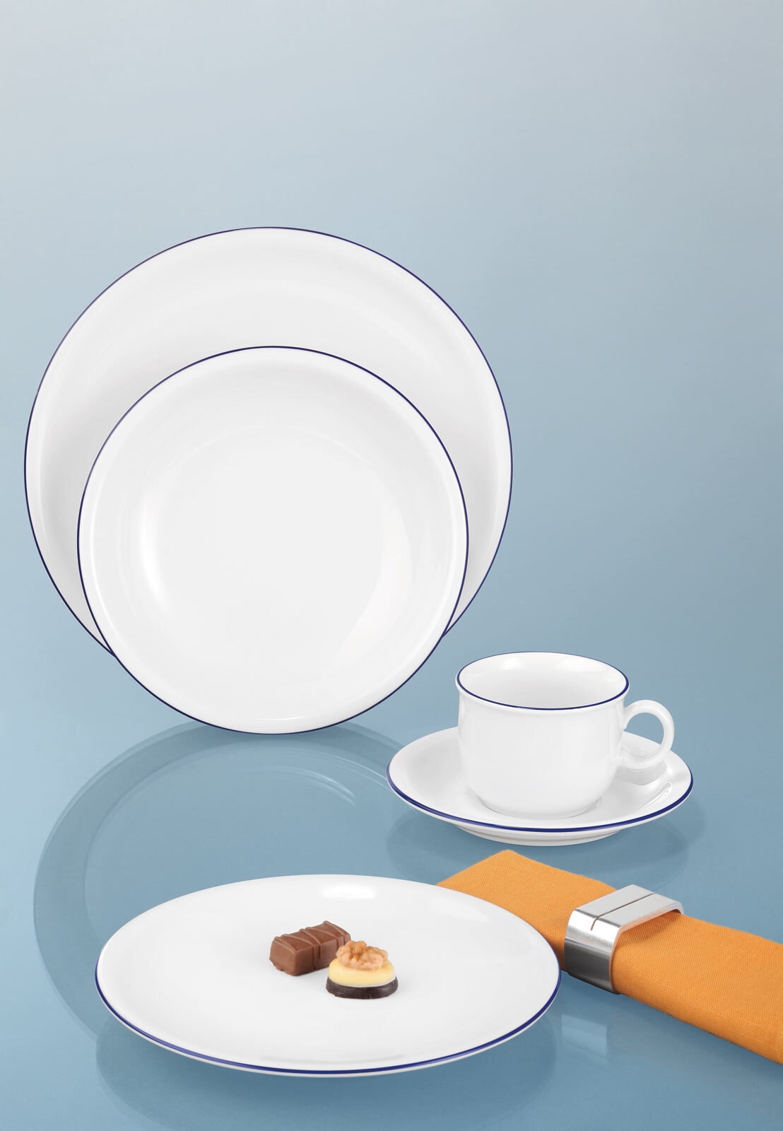 Seltmann Weiden Suppenteller »Suppenteller Compact Blaurand ø 20,2 cm 6er Set weiß-blau«