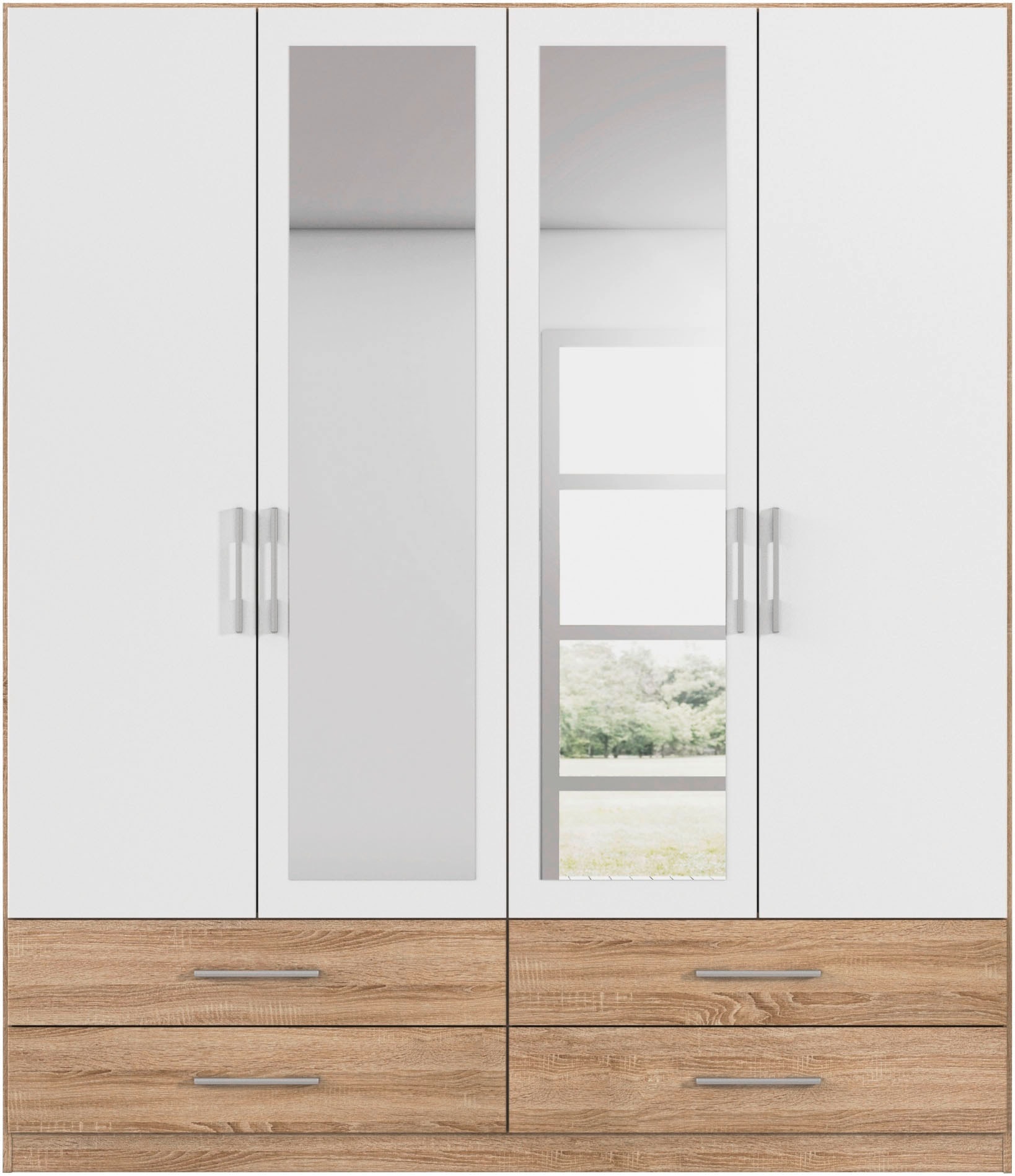rauch Kleiderschrank »Schrank Garderobenschrank Mehrzweckschrank Schlafzimmer HERSBRUCK« 3 verschiedene Ausstattungen BASIC/CLASSIC/PREMIUM (inkl. SOFT-CLOSE),  mit großzügigen Schubladen sowie Spiegeltüren MADE IN GERMANY