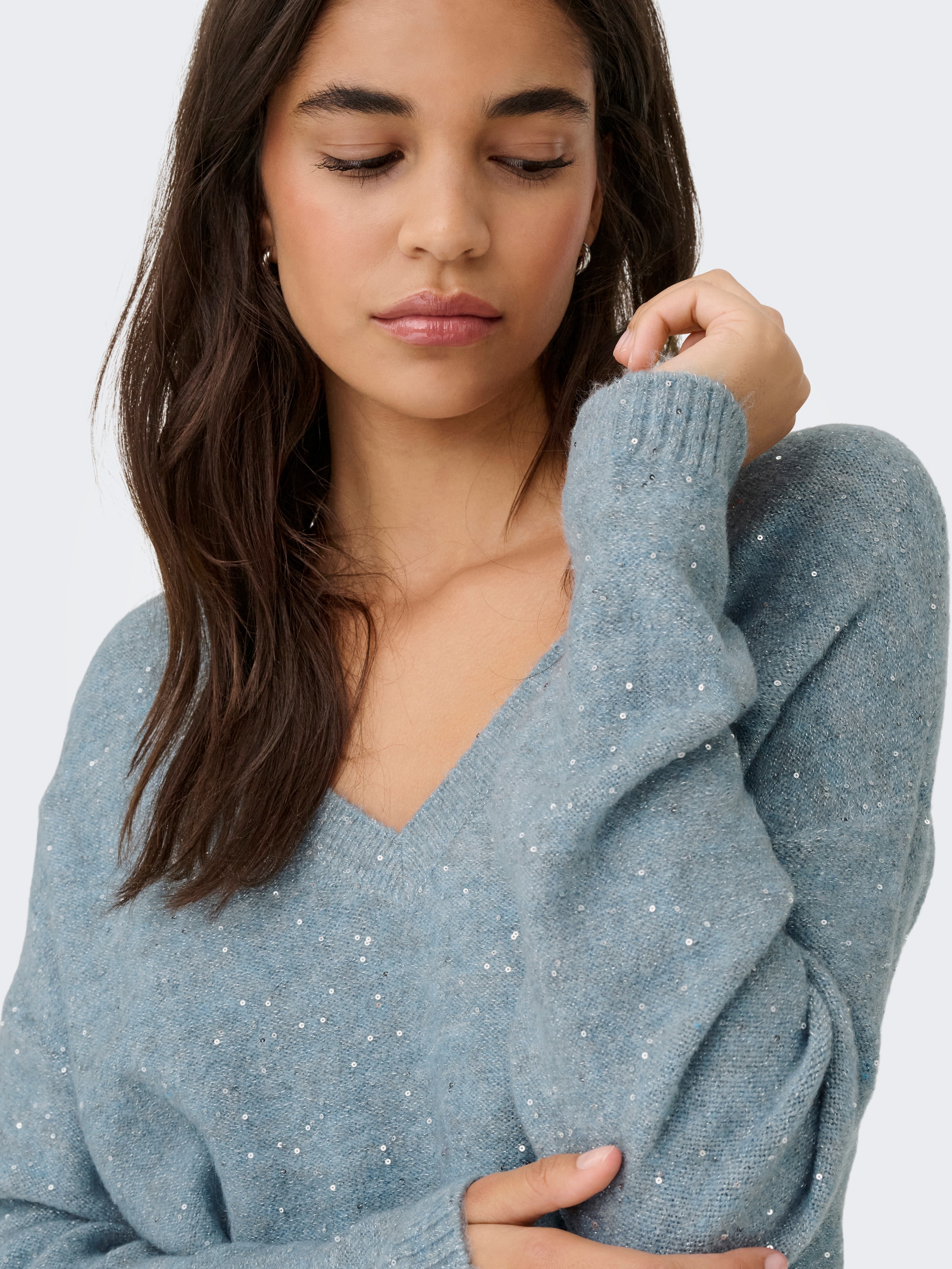 ONLY Strickpullover »ONLARIZONA LS SEQUINS V-NECK PUL KNT«