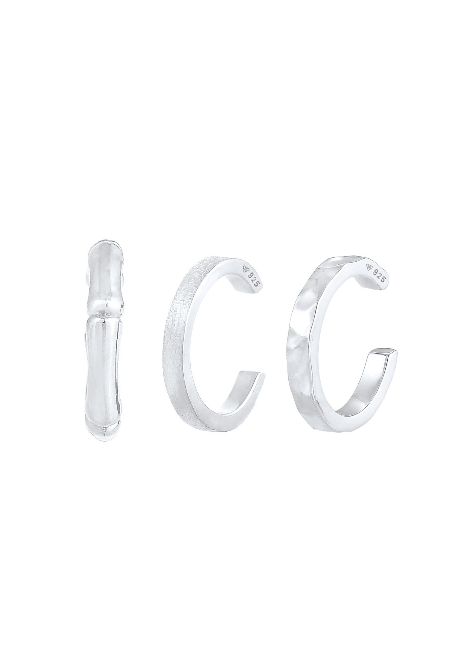 Kuzzoi Paar Ohrklemmen »Ohrringe Earcuff 3er Set Geo-Organic Bambus Design 925 Silber«