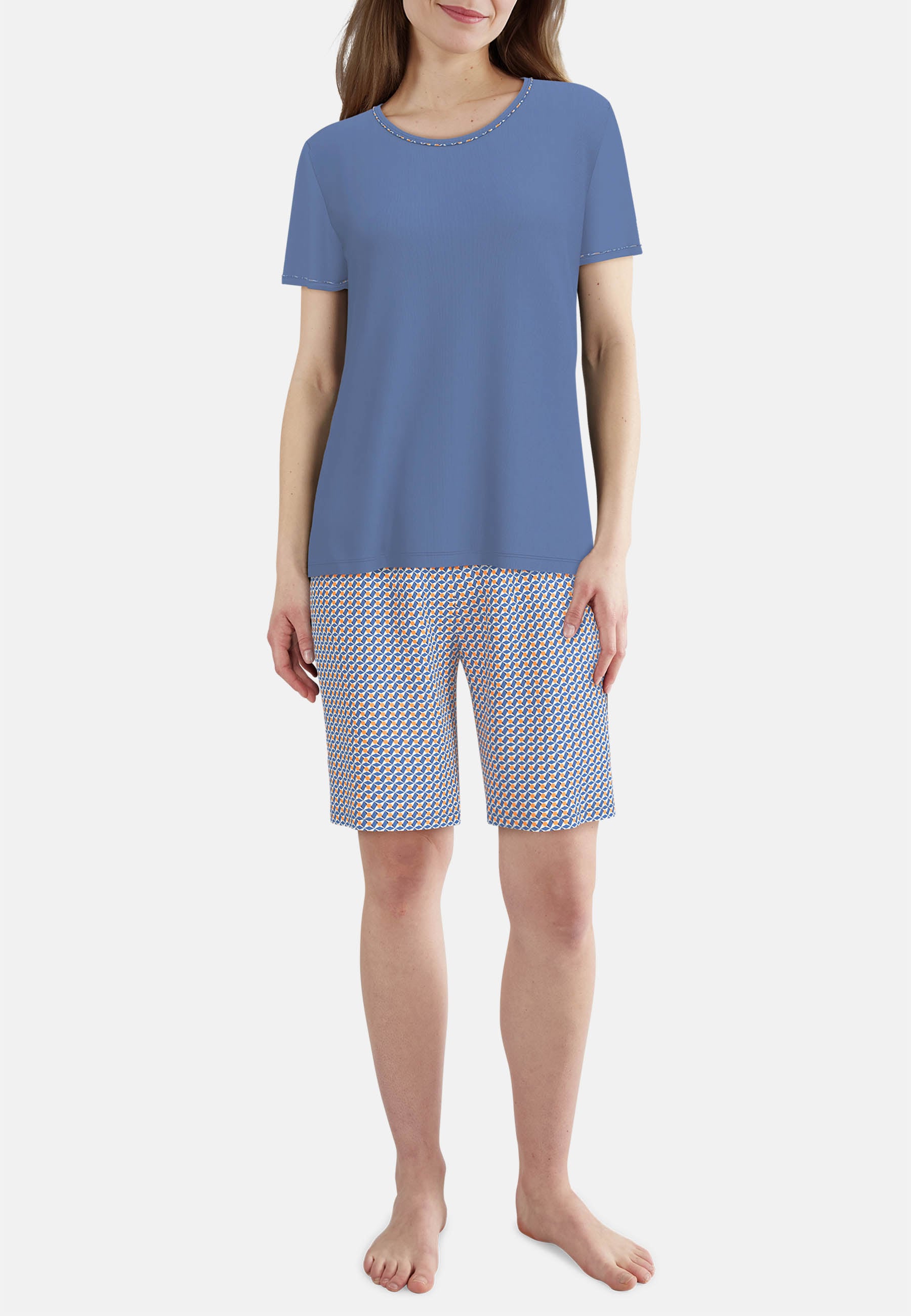 GÖTZBURG Shorty mit Muster, kurz, Rundhalsausschnitt, Baumwolle