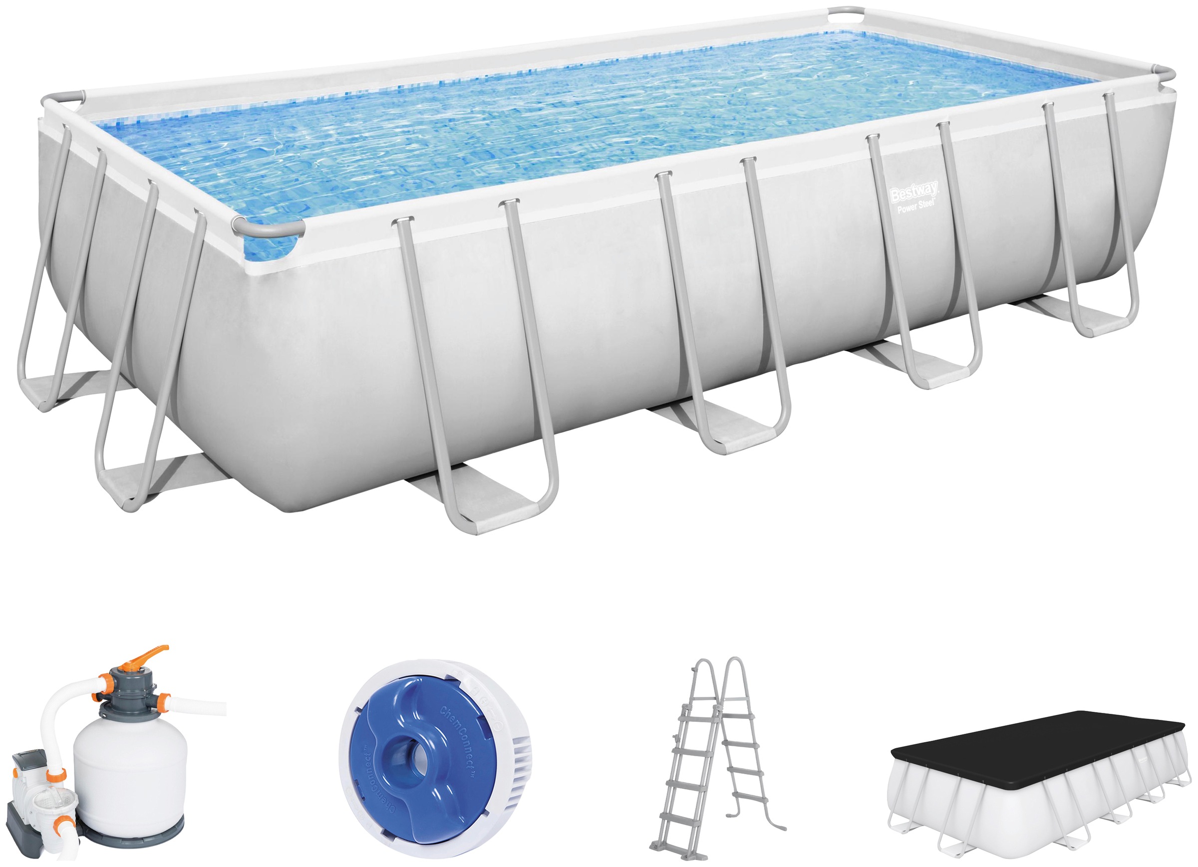 Bestway Pool »PSteelPool 549x274x122«, (5 tlg.), BxLxH: 274x549x122 cm, mit Sandfilteranlage, Sicherheitsleiter, Abdeckplane, Chemikaliendosierer