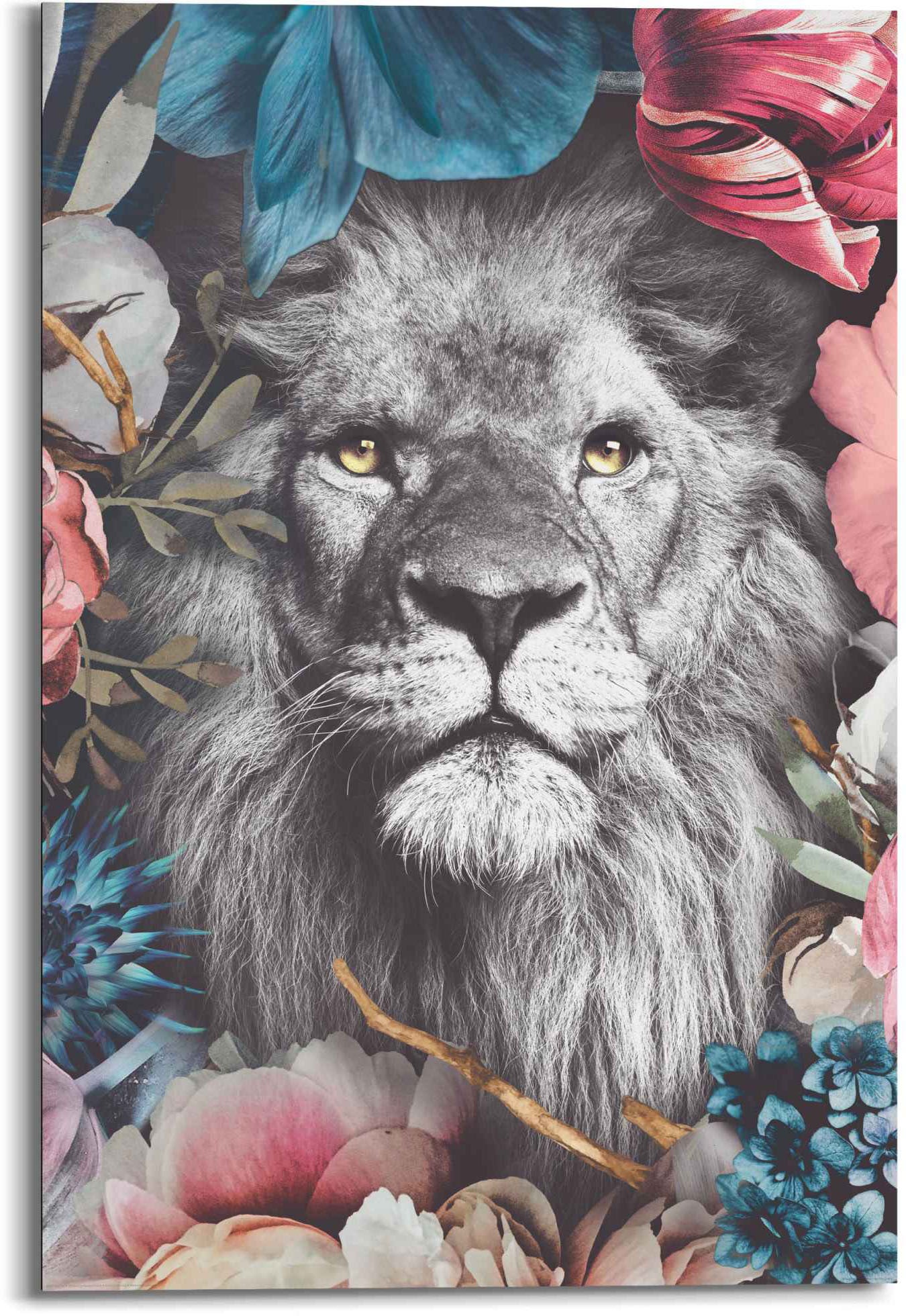 Reinders! Wandbild »Wandbild Löwe OTTO Farbenfroh«, Löwen, bei - Blumenkranz Pflanzen St.) (1 