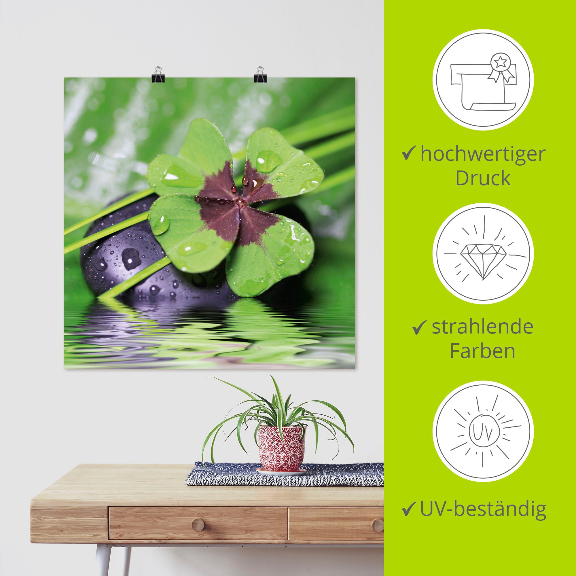 Artland Wandbild »Glücksklee... Entspann mal wieder«, Zen, (1 St.), als Alubild, Outdoorbild, Leinwandbild, Poster, Wandaufkleber