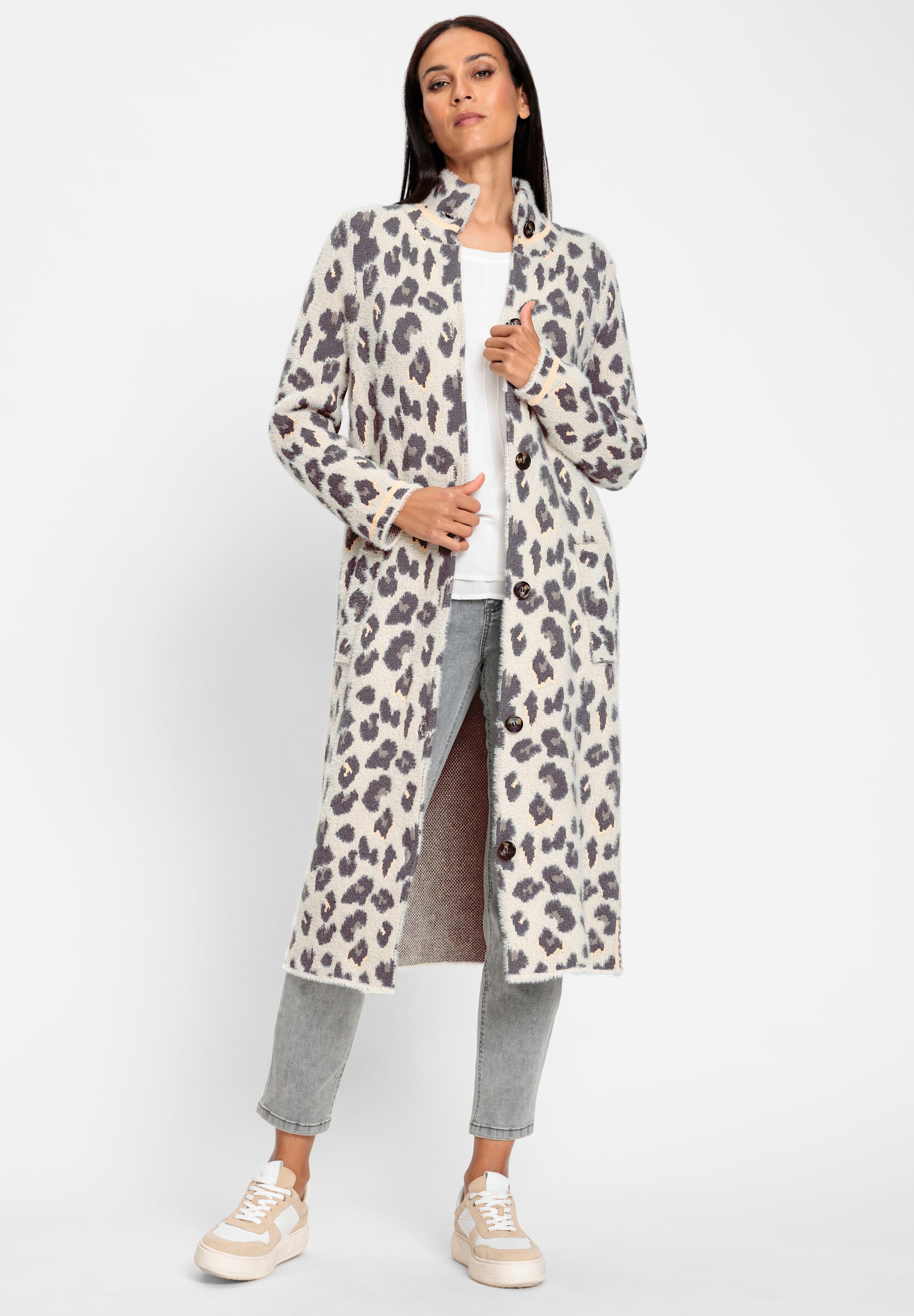 heine Strickjacke »Strickmantel Strickmantel mit hohem Stehkragen«