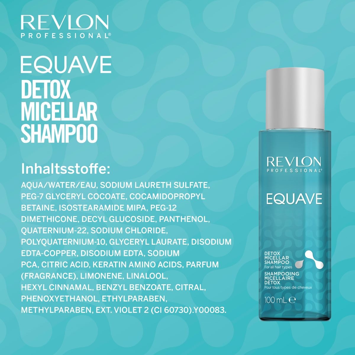 REVLON PROFESSIONAL Haarshampoo »Haarshampoo Equave Detox Micellar Shampoo, Alle Haartypen 100 ml«, Die pH-neutrale Formel glättet die Haarstruktur und verleiht Glanz.