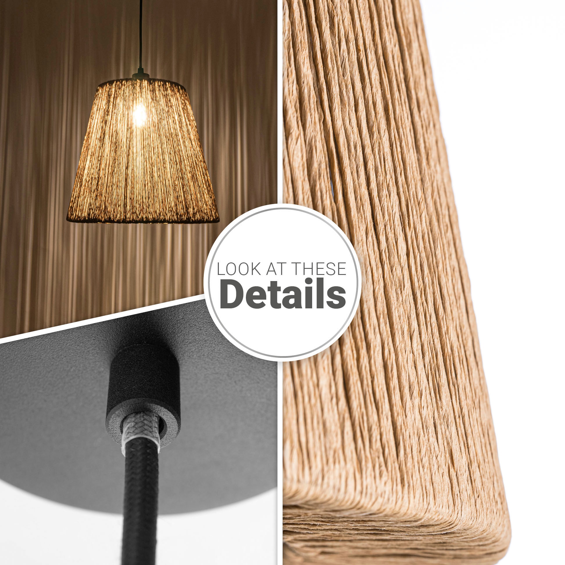Paco Home Pendelleuchte »VORGU«, Leuchtmittel E27 | ohne Leuchtmittel, E27 Pendelleuchte Papier Boho Rattan Optik Natur Deckenlampe Vintage