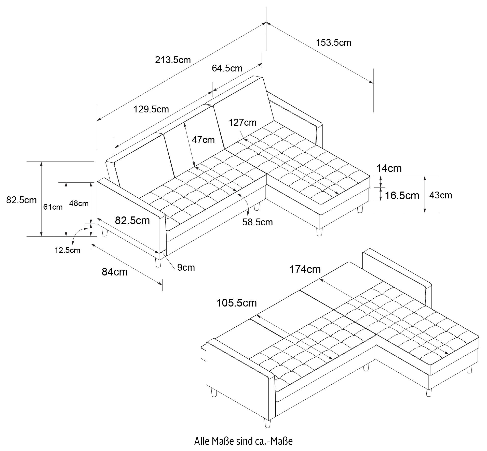 Dorel Home Ecksofa »Presley, L-Form,«, Ecksofa mit Bett-Funktion und Stauraum, verstellbare Rückenlehne