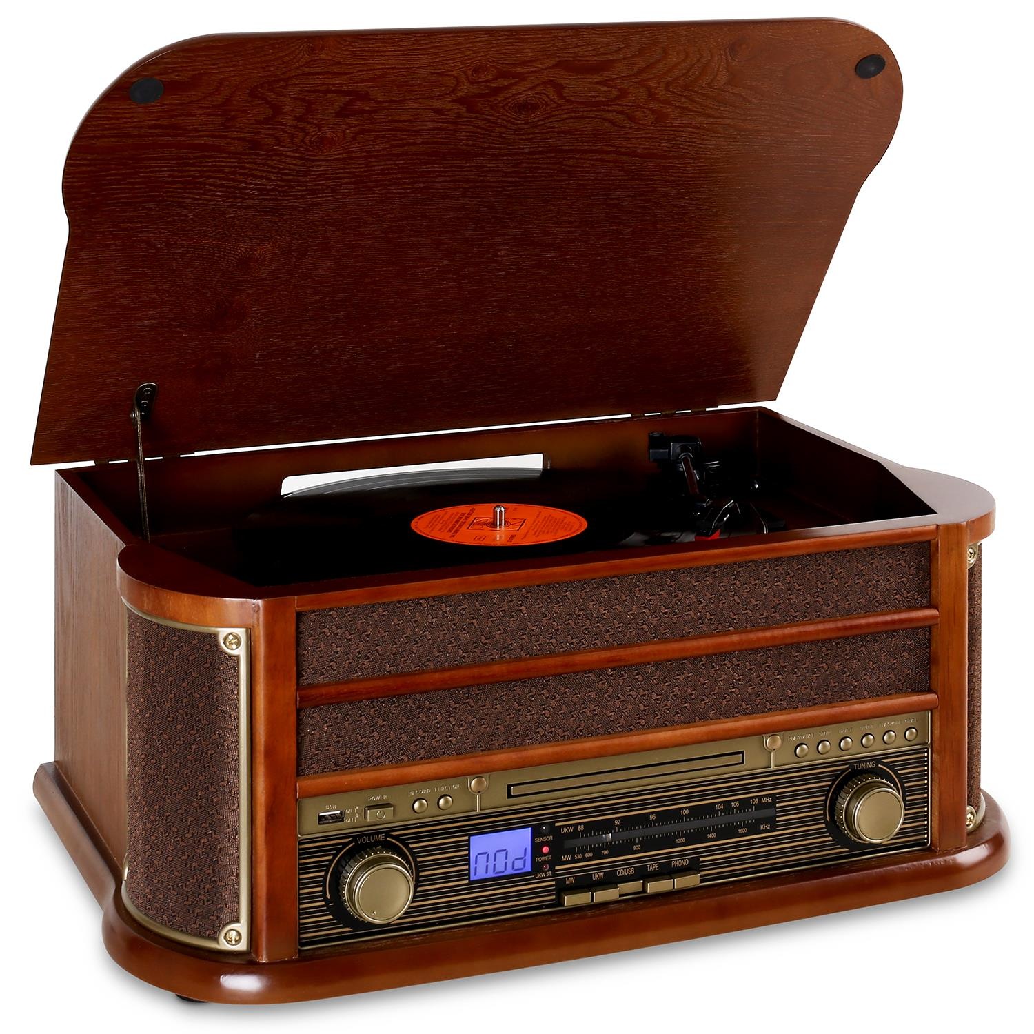 Auna Retro Stereo Kompakt Anlage Plattenspieler Bluetooth USB CD MP3