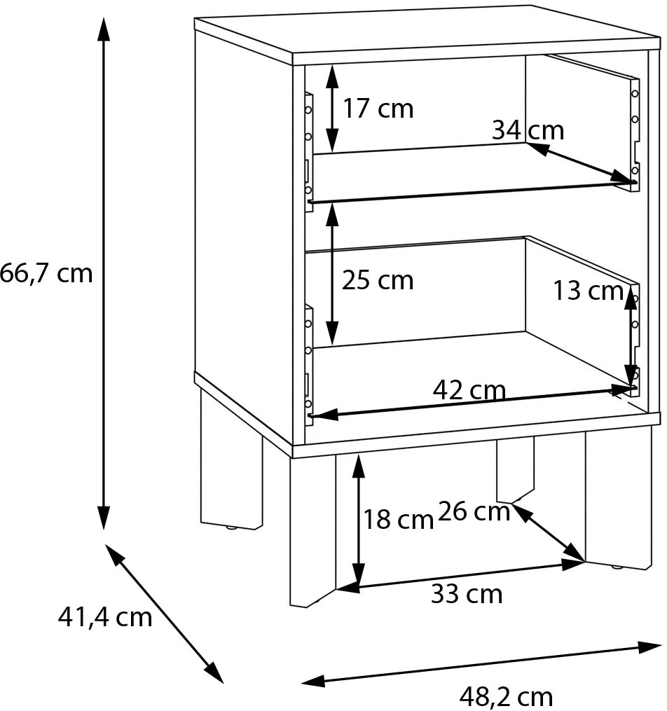 FORTE Nachtkommode »Tahoe Nachtkommode, grifflos,  2 Schubkästen« B/H/T 48,2/66,7/41,4 cm