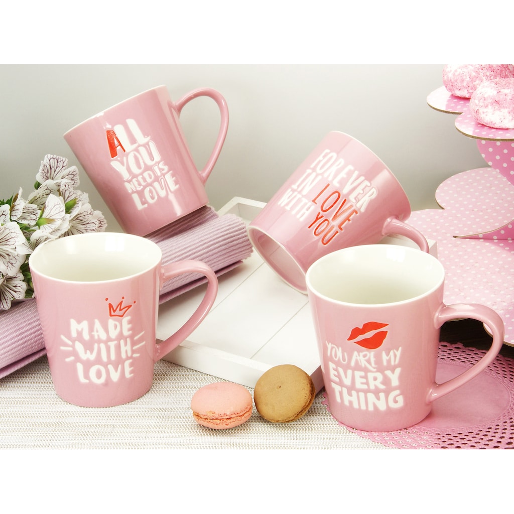 CreaTable Becher »Kaffeebecher Love Collection«, (Set, 4 tlg.)