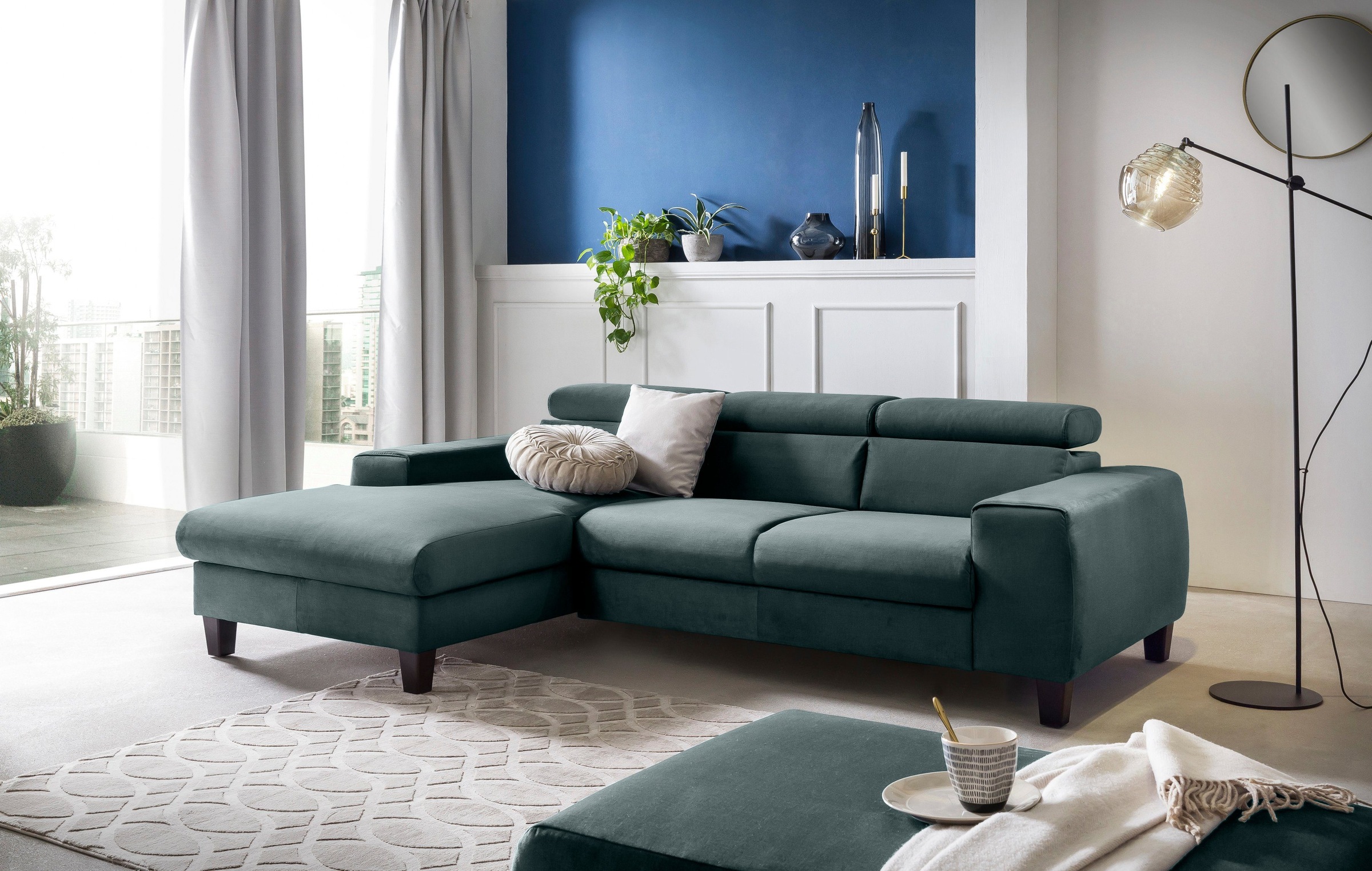 COTTA Polstergarnitur »Morven L-Form«, (Set), Set bestehend aus: Ecksofa mit Kopfteilverstellung & Hocker