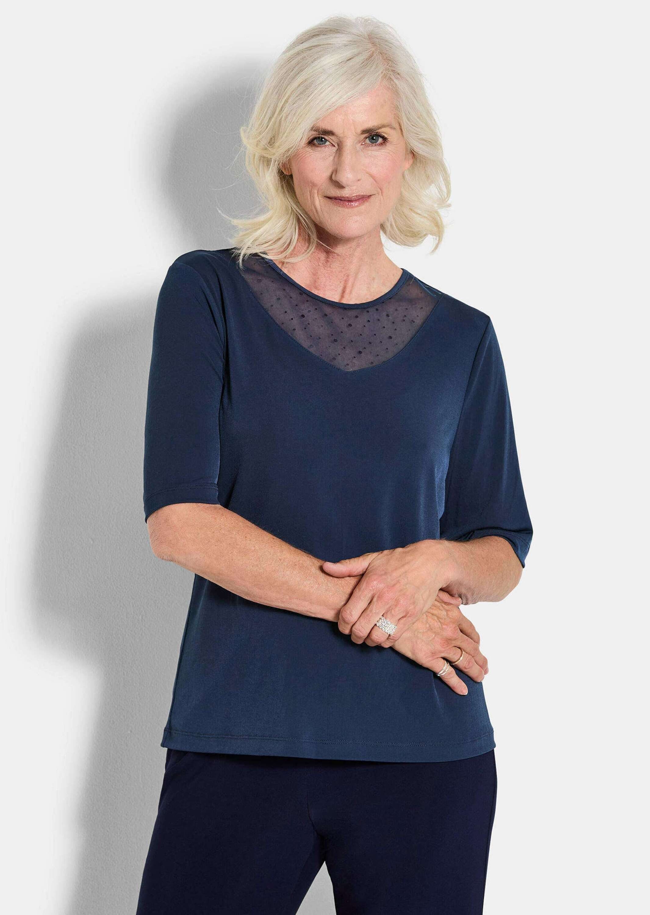 GOLDNER Kurzarmshirt »Elegantes Halbarmoberteil mit Mesh« glänzende Optik