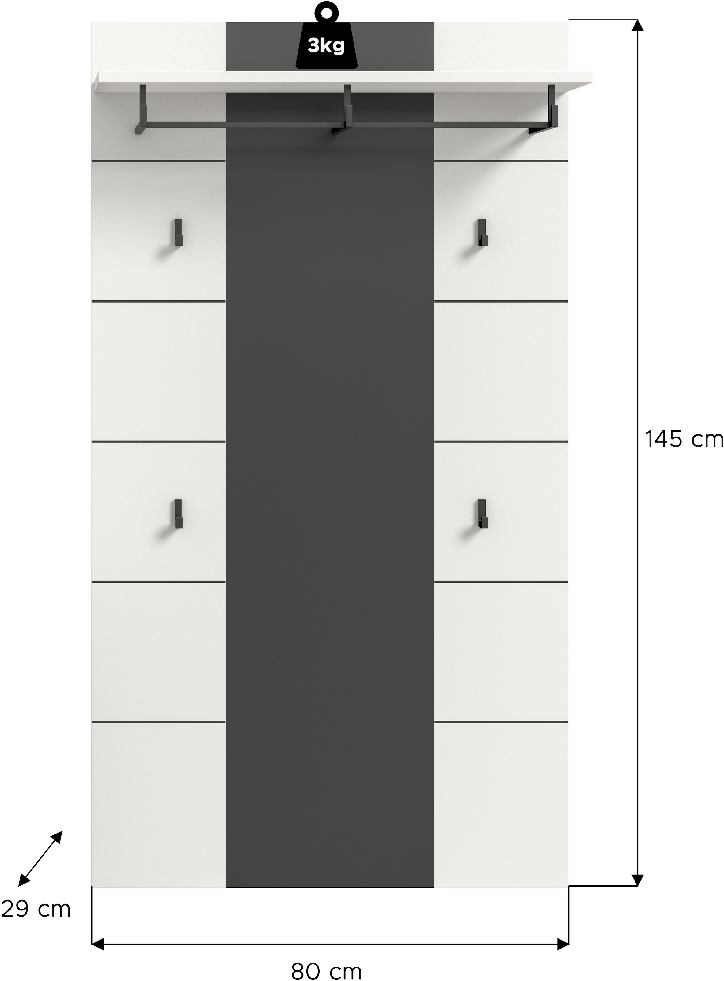INOSIGN Garderobenpaneel »REHAT, TOPSELLER!, Höhe 145 cm, Hutablage, 4 Haken, Garderobenstange« in verschiedenen Farben erhältlich, 1 Stk. tlg. Paneel, Wandboard, Garderobe, Garderobenleiste, Garderobenboard