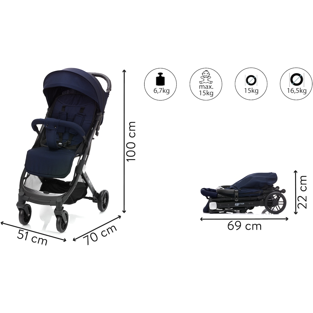 Fillikid Sport-Kinderwagen »Styler, blau melange«, mit Trolleygriff