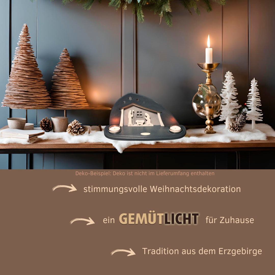Weigla Teelichthalter »Bethlehem, Mini Schwibbogen, Tischdeko für Weihnachten«, (1 St.), Erzgebirge garantiert, Weihnachtsdeko Innen, Weihnachtsbeleuchtung