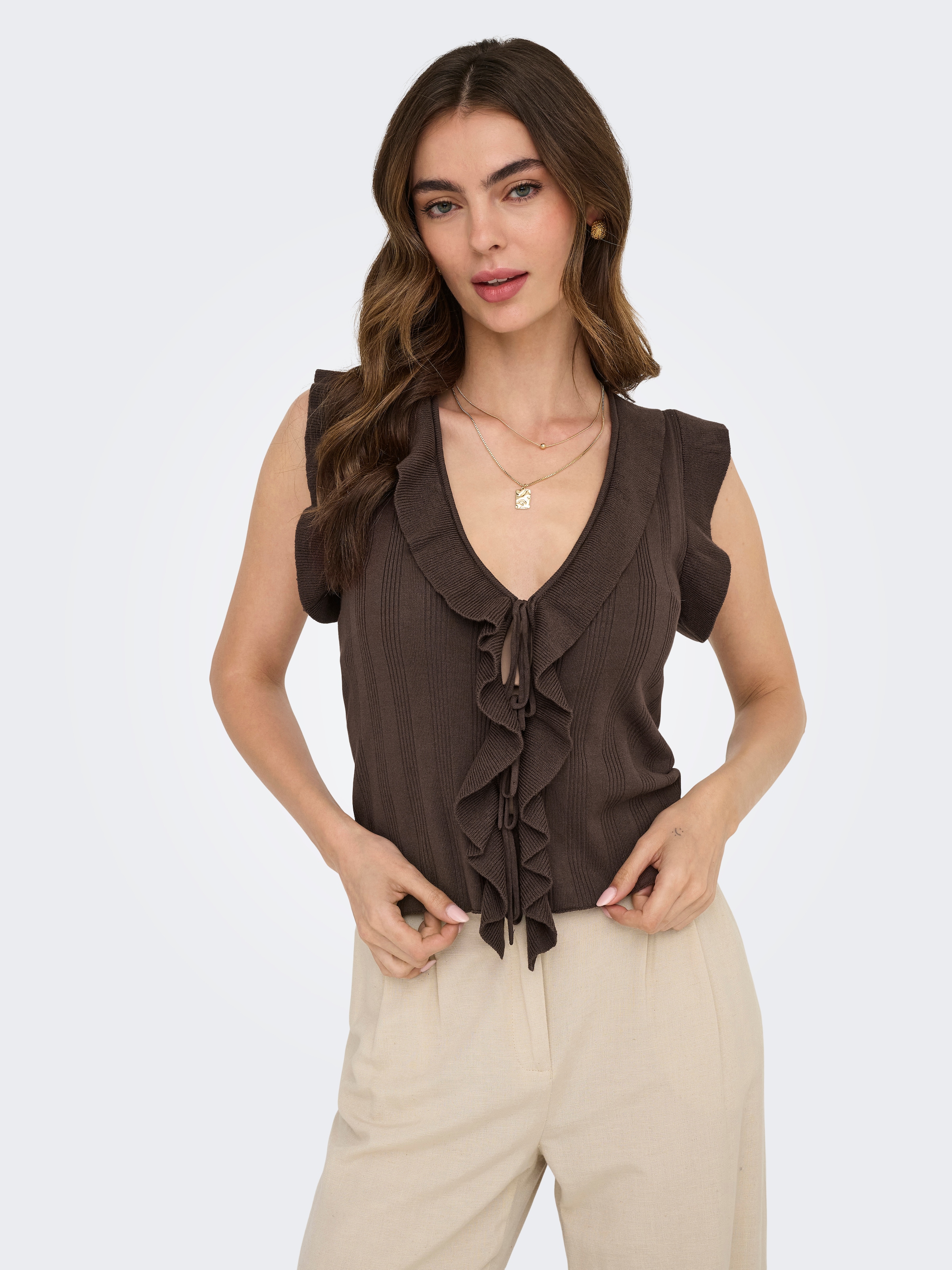 ONLY Stricktop »ONLNELLY SL V-NECK STRING CARDI KNT NOOS« Viskosemischung, V-Ausschnitt