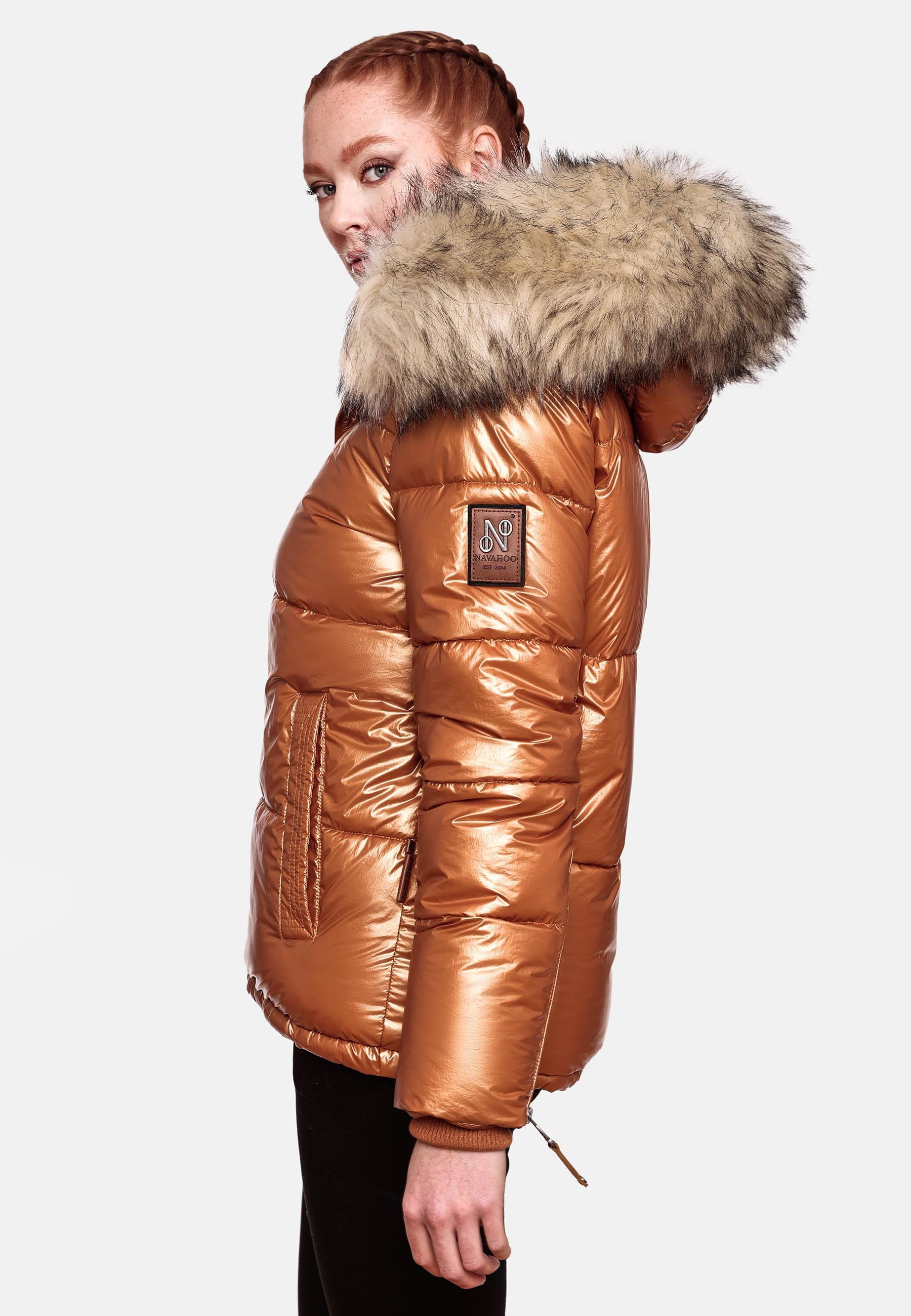 Navahoo Winterjacke »Winterjacke Tikunaa« mit Kapuze warm gefütterte Damen Steppjacke mit Kunstfellkapuze