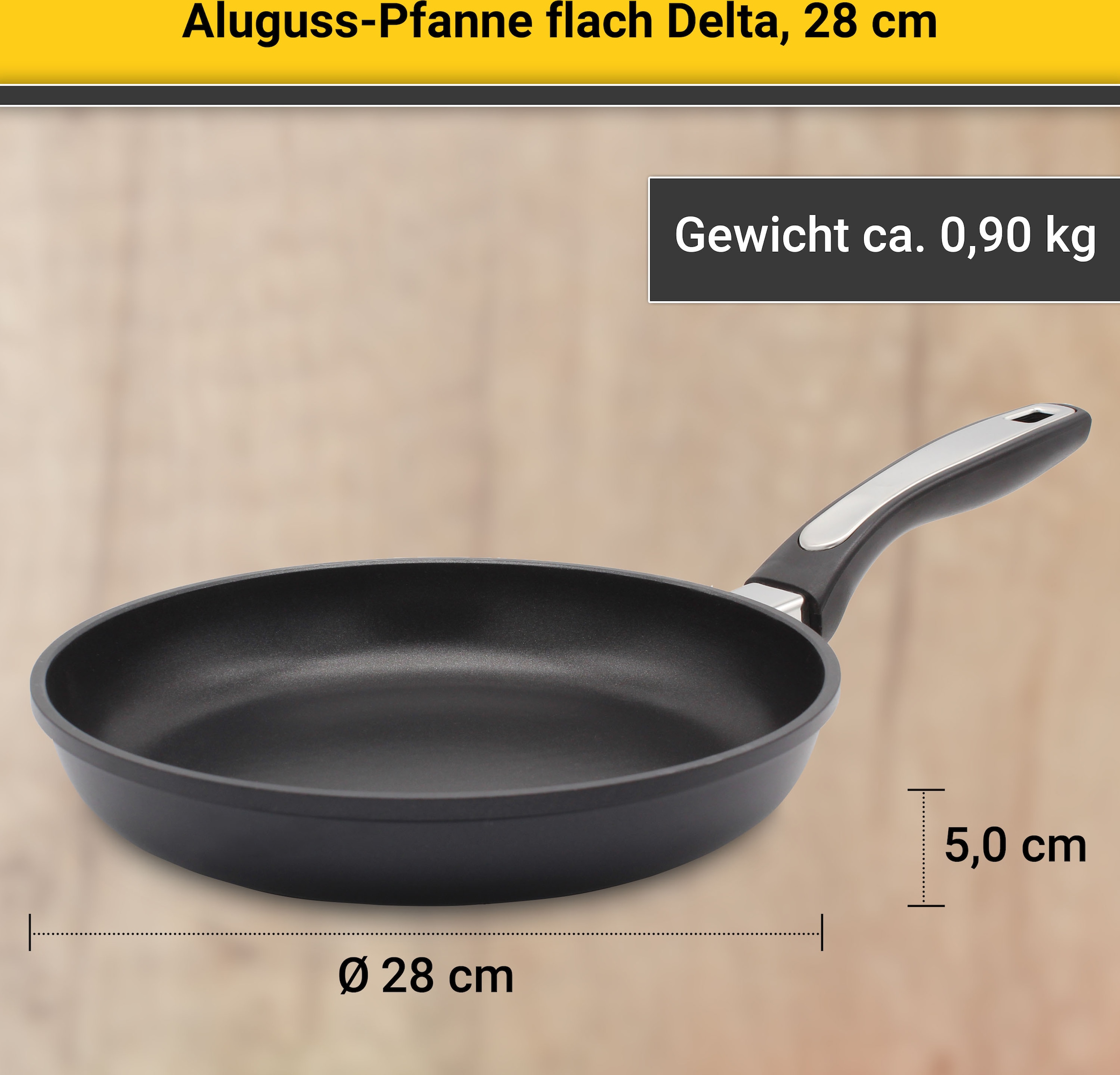 Krüger Bratpfanne »Aluguss Pfanne flach DELTA«, Aluminiumguss, (1 tlg.), für Induktions-Kochfelder geeignet