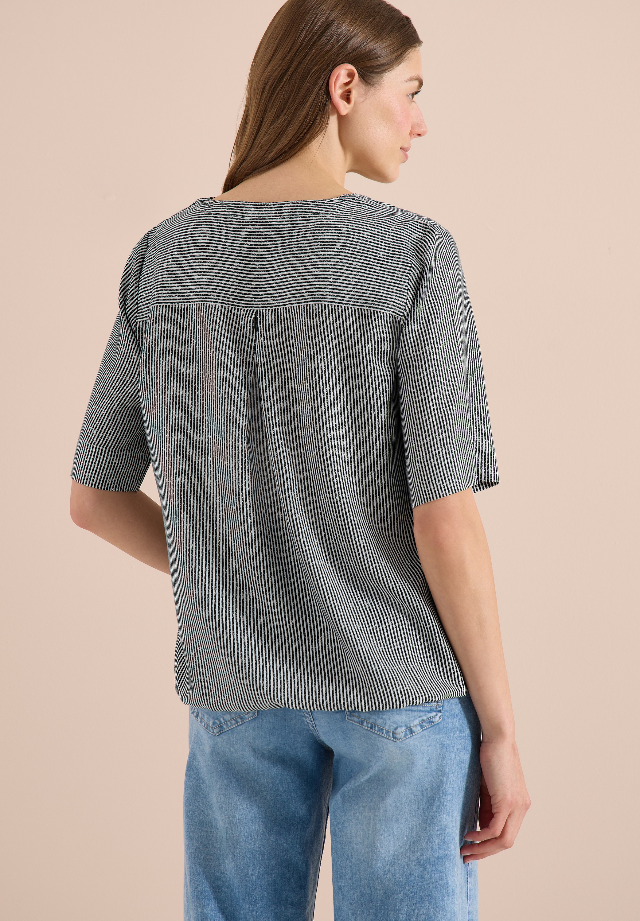 Cecil Kurzarmbluse Sommerbluse mit Split Neck und Streifen