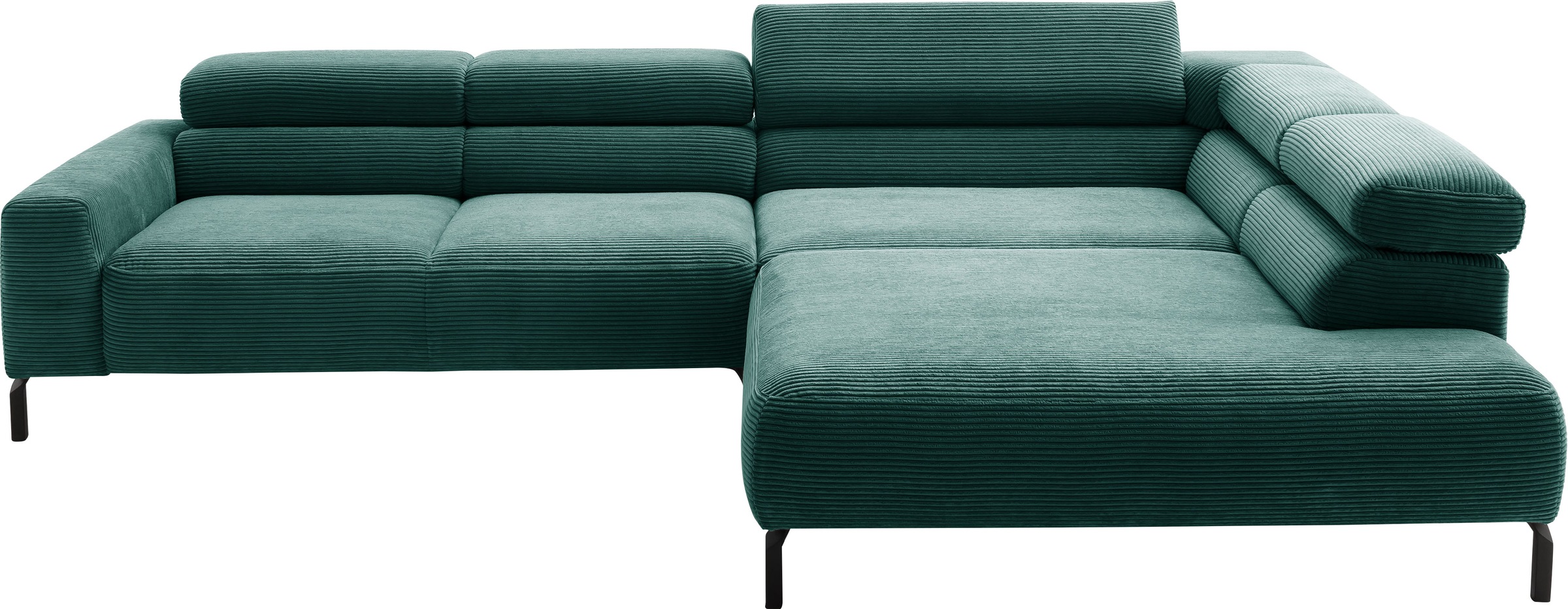 Places of Style Ecksofa »Antonelli, L-Form, inkl. Kopfteilverstellung, Breite 312 cm«, ohne Sitztiefenverstellung, in Cord, grün