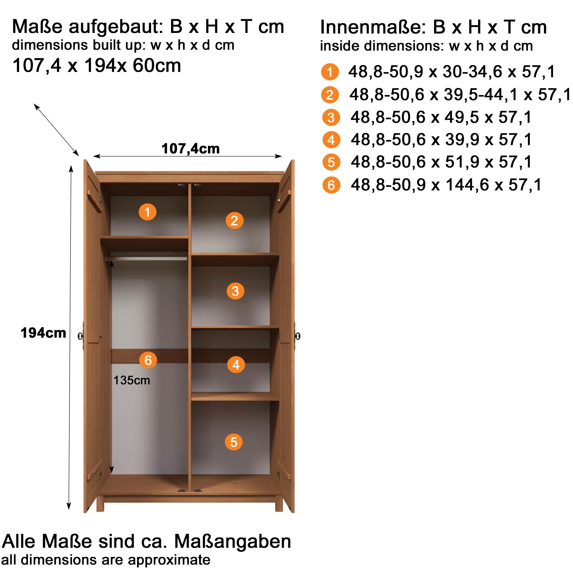 Home affaire Kleiderschrank »Sandnes Kieferschrank Schlafzimmer Schrank TOPSELLER weiß«, (1 St., natürlicher Landhaus-Look B/T/H = 108x60x194cm), Massivholz Schlafzimmerschrank mit besonderen Metallgriffen