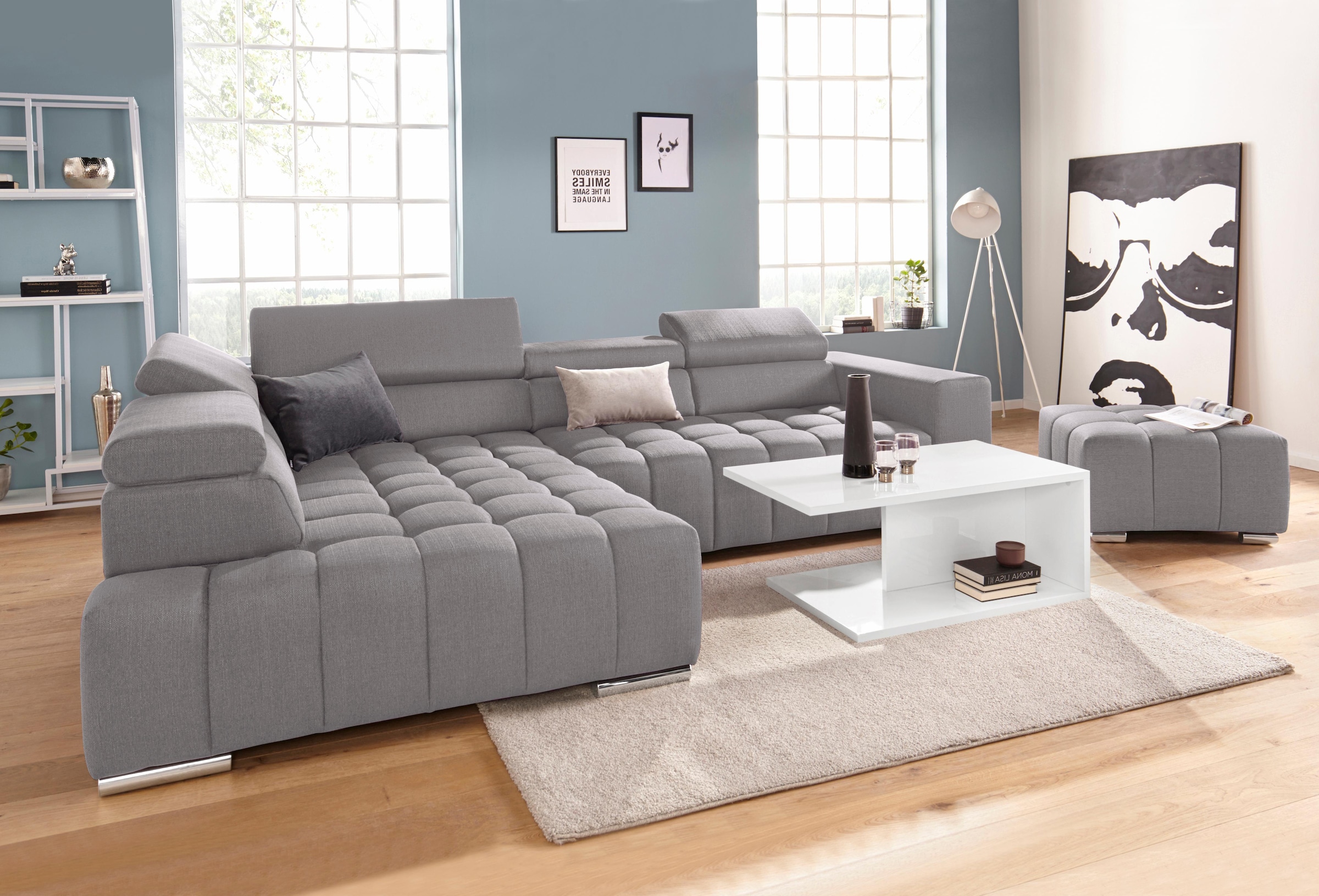 exxpo - sofa fashion Ecksofa »Elias, aktuelle Kreuzsteppung im Sitz, bequem, L-Form« mit Kopf- bzw. Rückenverstellung, wahlweise mit Bettfunktion