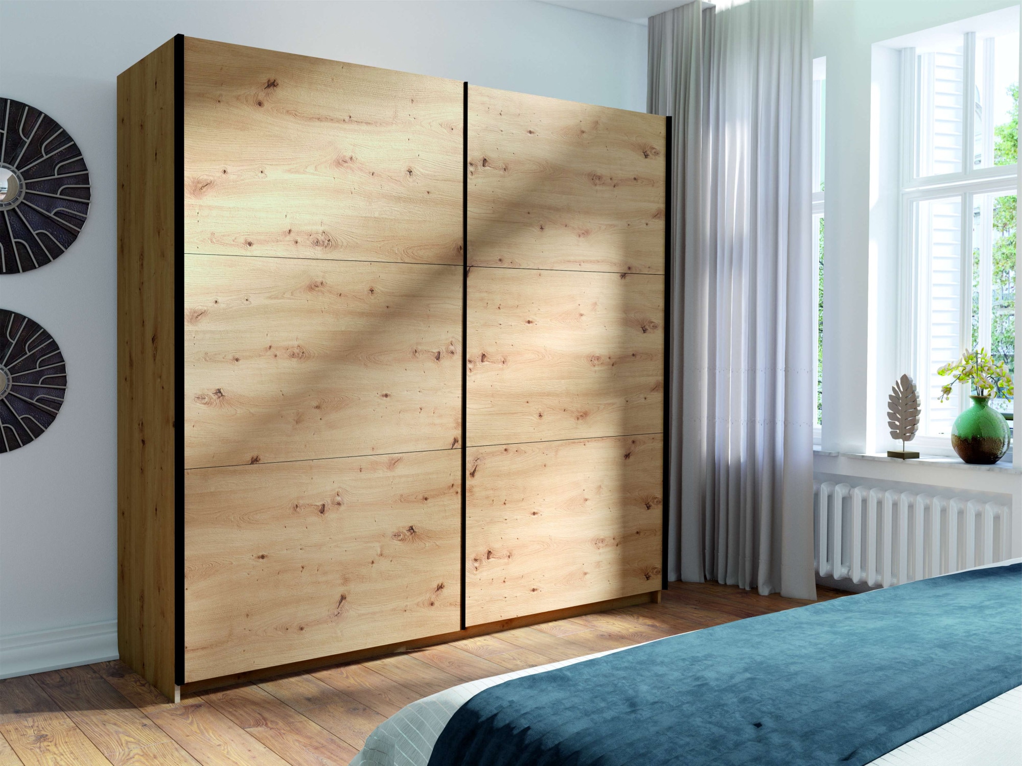 INOSIGN Kleiderschrank »Kleiderschrank Fresno mit 5 Einlegeböden und Kleiderstange«, Garderobe mit 2 Schwebetüren, B/H/T 150/207/62 cm