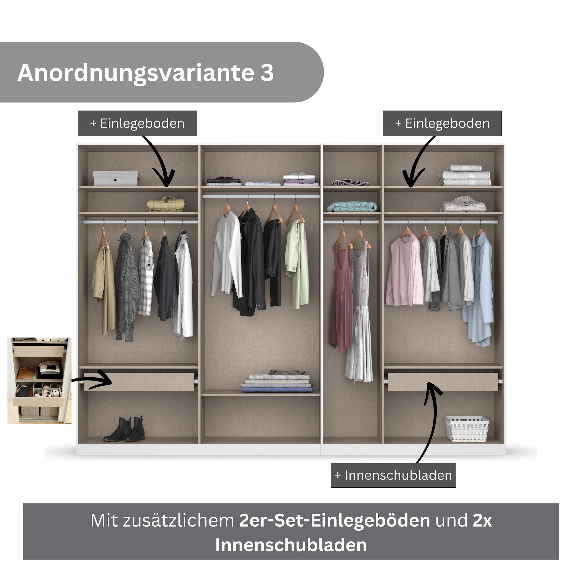 rauch Drehtürenschrank »Kleiderschrank Schrank Garderobe KOLUNA mit Dekor-Front«, inkl. 2 Innenschubladen sowie extra Einlegeböden MADE IN GERMANY