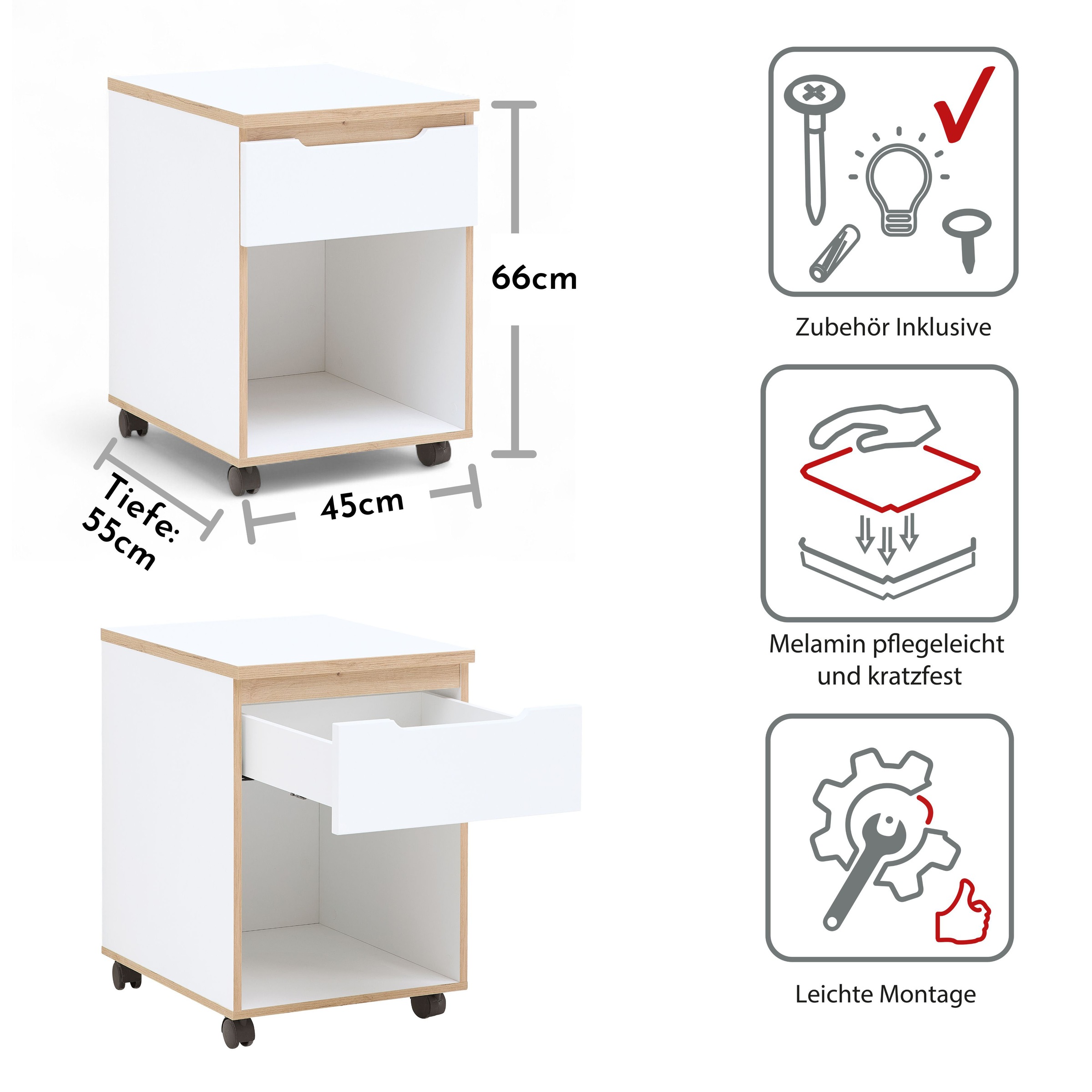 Innostyle Container »Memphis Aktenschrank,45x122x38cm (B/H/T)« 1 Stk. tlg. 1 Schubkasten, Soft-Close, ABS-Kantenschutz, 2 Rollen mit Bremse