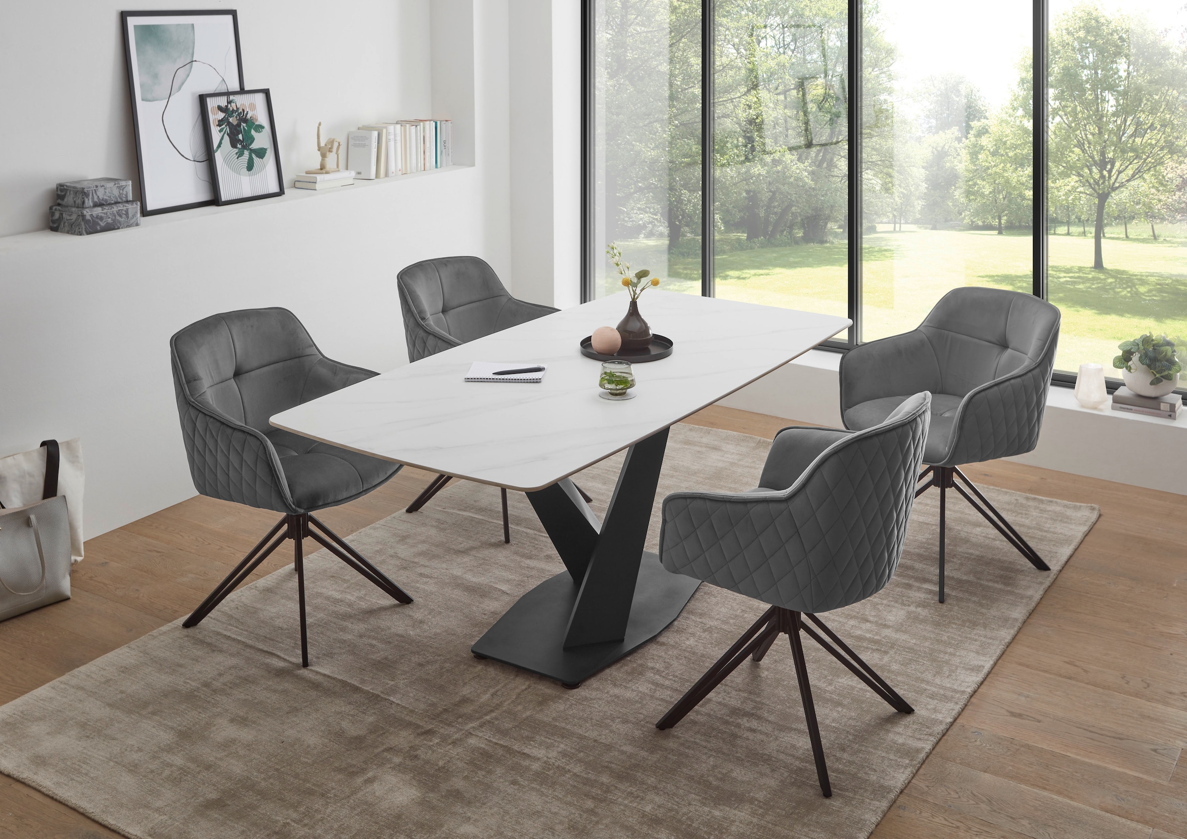 Stolkom Esstisch »Ventura Esszimmertisch Keramik, Esstisch Keramik BxHxT 180x75x90 cm«, Keramikoberfläche abgerundete Ecken, Metallgestell schwarz matt