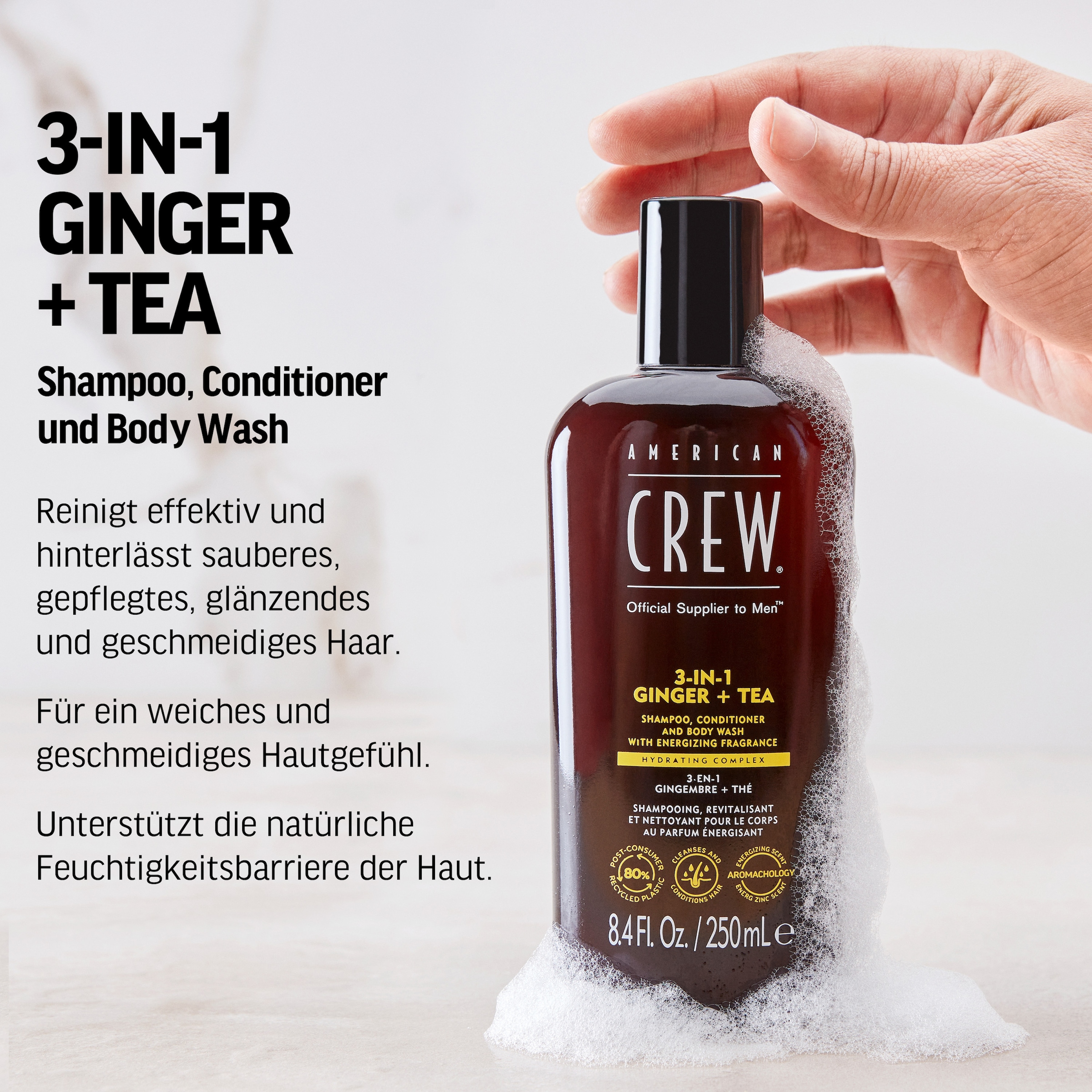 American Crew Haarshampoo »3In1 Ginger & Tea Shampoo, Conditioner & Body Wash 450 ml«, (1 tlg.)