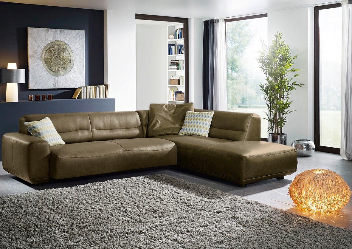 W.SCHILLIG Ecksofa »william«, Ledersofa mit Ottomane, wahlweise mit Sitztiefenverstellung, Breite 294 cm