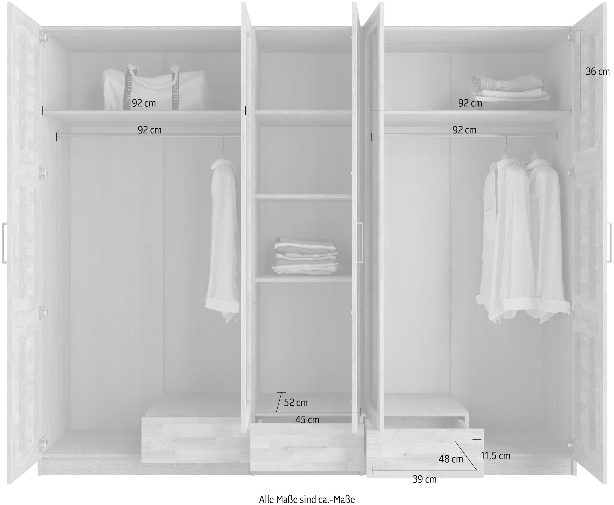 Home affaire Kleiderschrank »Sabrina, natürlicher Landhausstil, mit Innenausstattung«, Spiegel und Schubladen, teilmassiv,Buche oder Eiche, FSC-zertifiziert