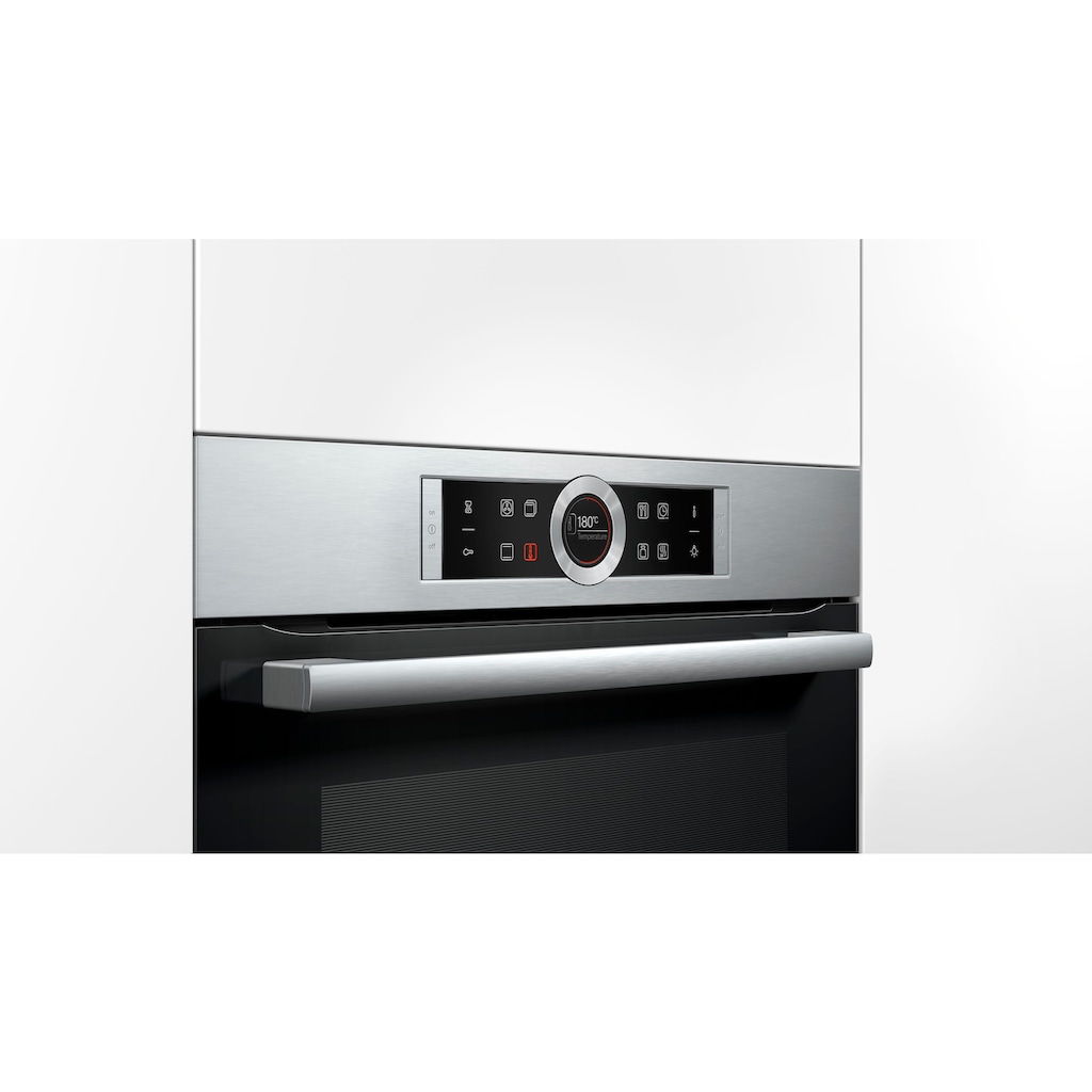 BOSCH Einbaubackofen »HBG635B«, Serie 8, mit Teleskopauszug nachrüstbar, ecoClean Direct, 4D-Heißluft-Eco-Ober-/Unterhitze Eco-Umluft-Infra-Grill-Großflächen-/Kleinflächengrill-Pizzastufe-Sanftgaren-Vorwärmen-Warmhalten-Auftaustufe, mit Pizzastufe