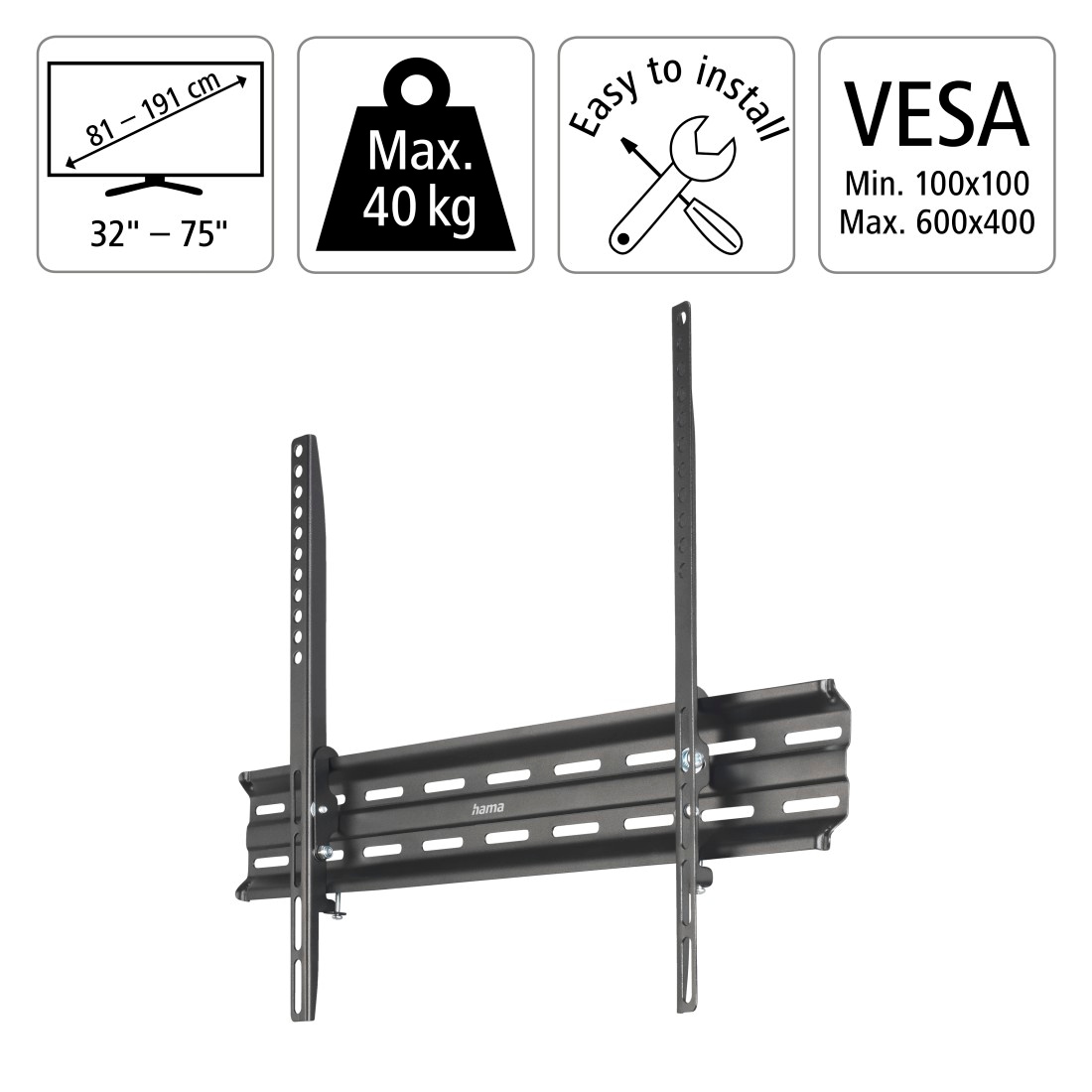 Hama TV-Wandhalterung »Wandhalterung (neigbar,32" - 75", VESA 600x 400)« bis 191 cm Zoll