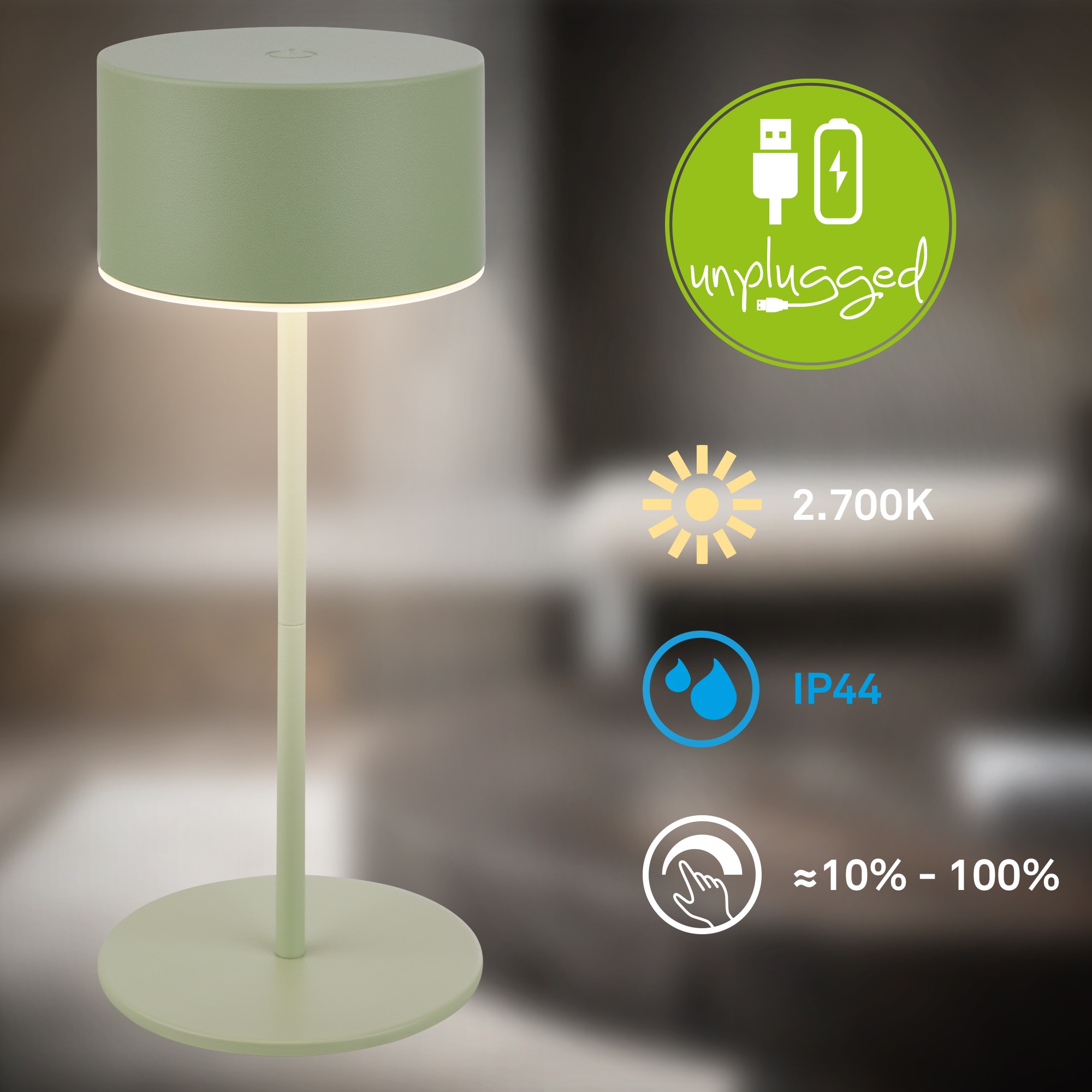 Briloner Leuchten LED Tischleuchte »KIRA« LED-Modul 1 Stk. Warmweiß 8x19 cm, Akku tauschbar, Indoor/Outdoor, Wohnzimmer, Flur, Balkon